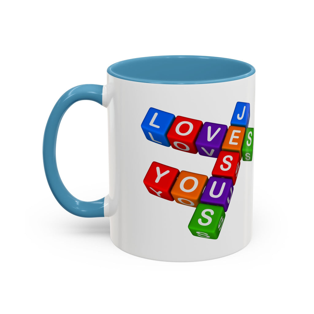 Colorful Letter Blocks 'Jesus Loves You' Mug | Accent Coffee Mug