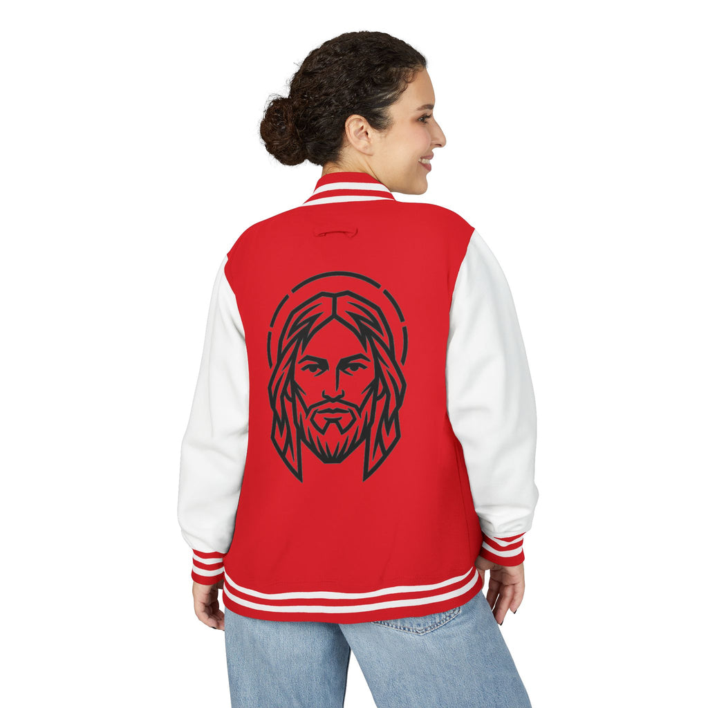 Christ Emblem Letterman Jacket | Red White Varsity