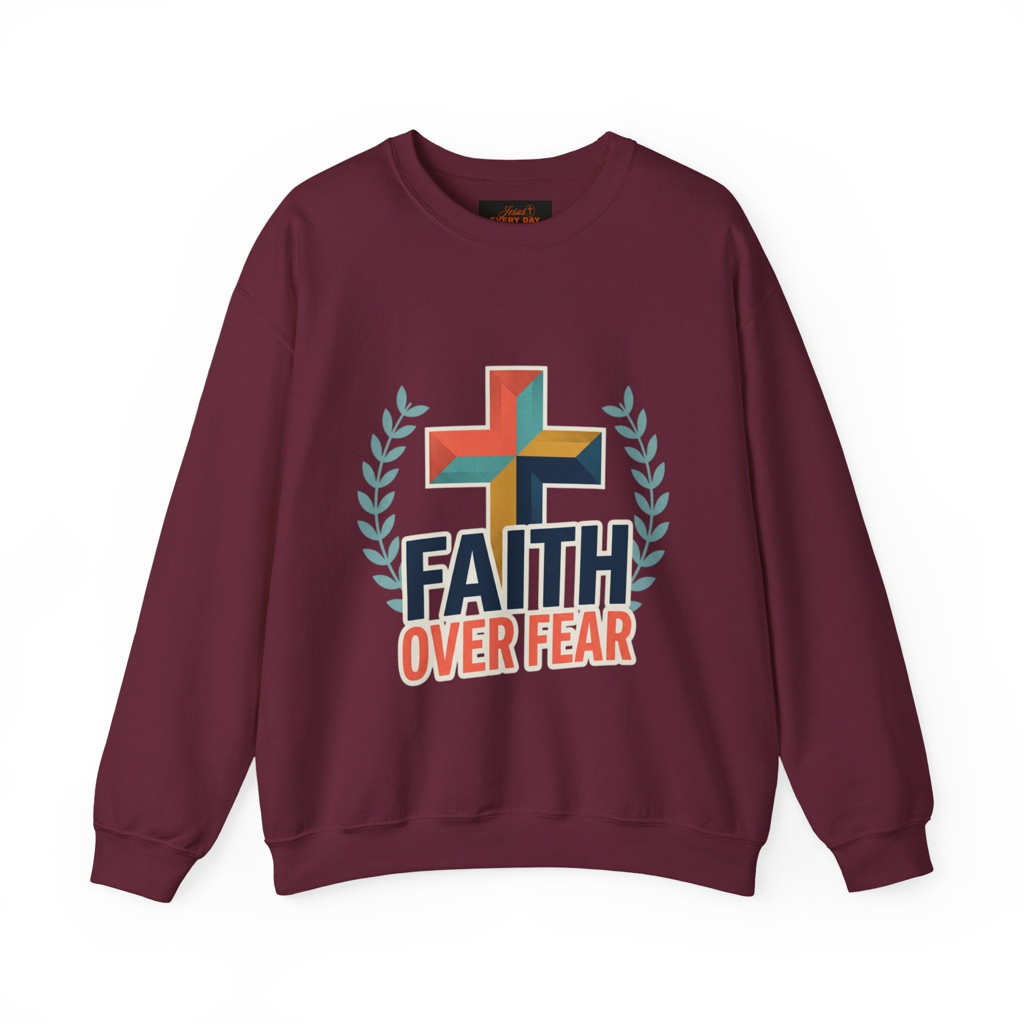 Faith Over Fear Crewneck Sweatshirt — Christian Cross Inspirational Pullover