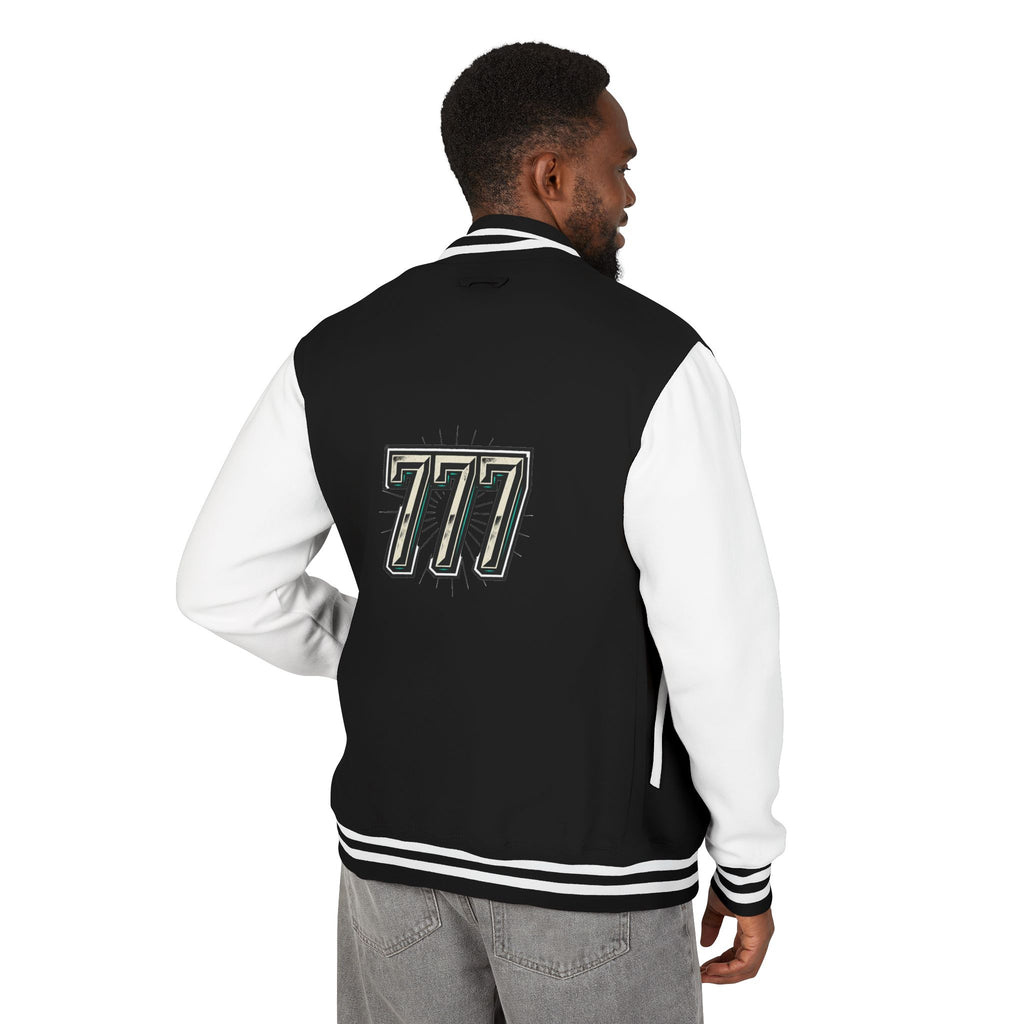 777 Emblem Letterman Jacket | Red White Varsity
