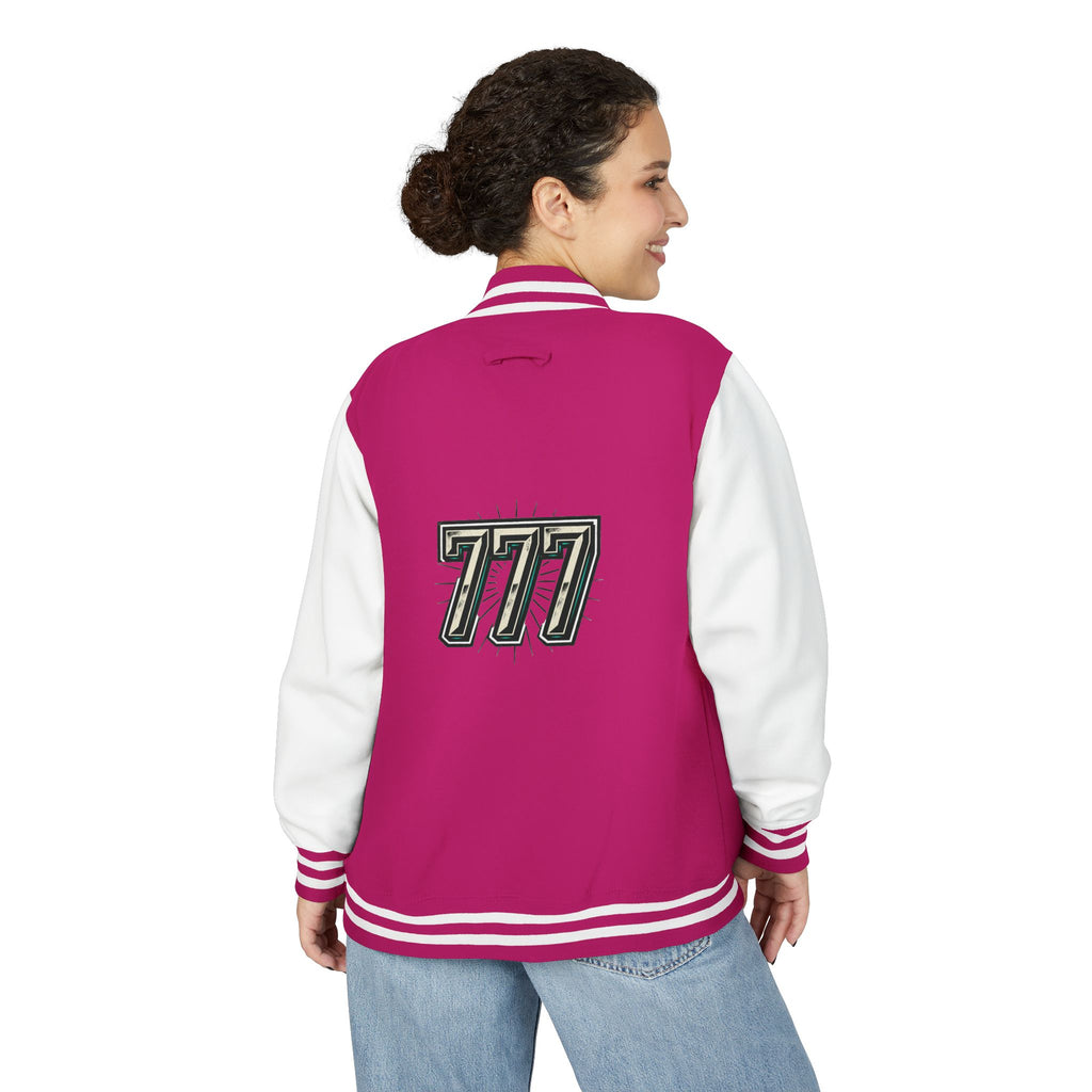 777 Emblem Letterman Jacket | Red White Varsity