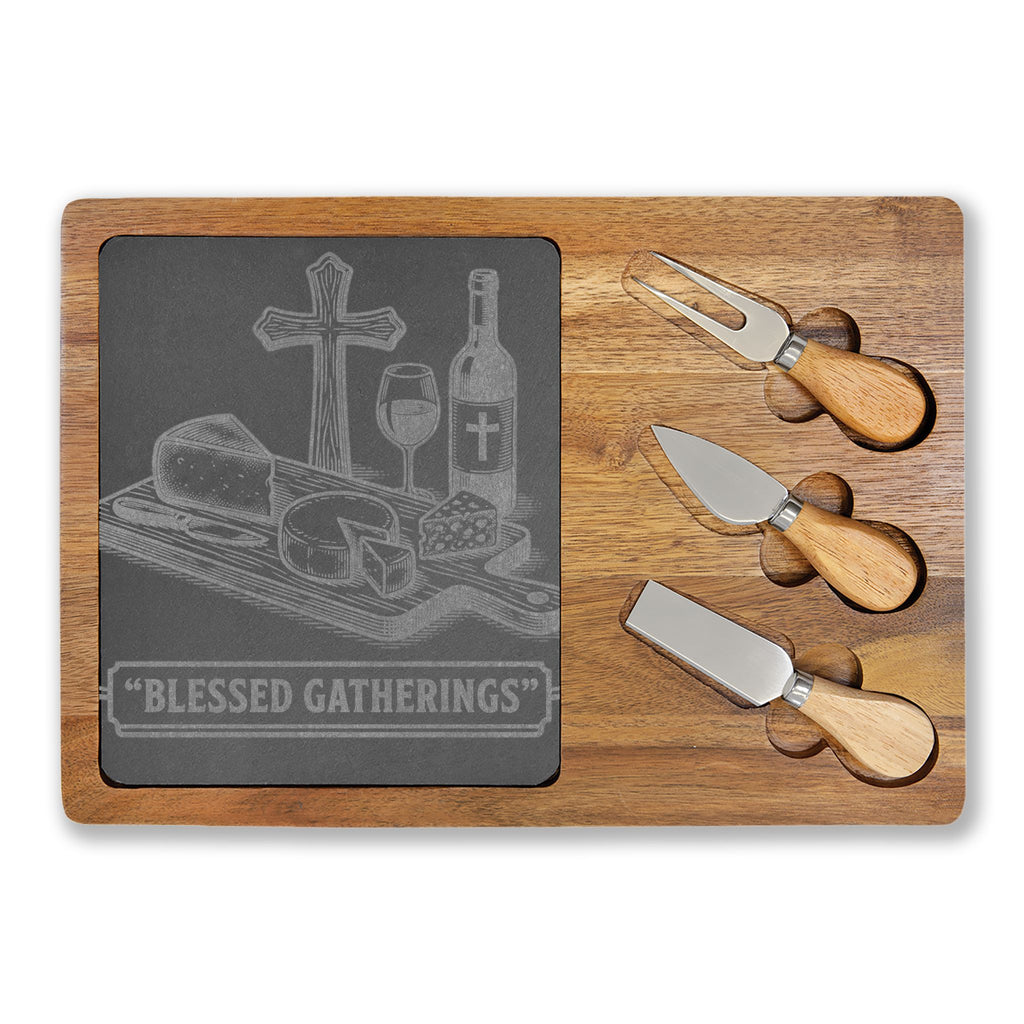Charcuterie Board with Slate Insert & Cheese Knives blesses Gatherings