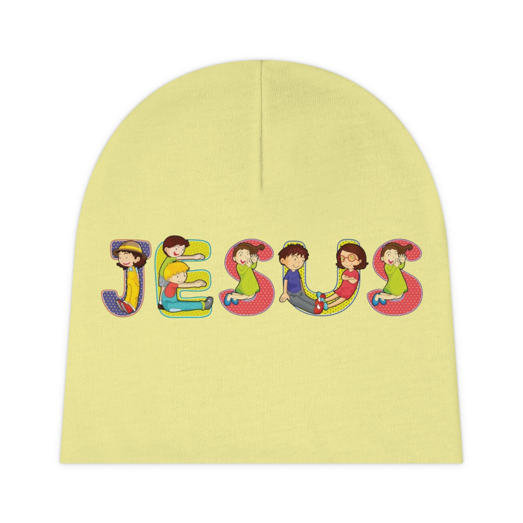 Jesus kids letters Baby Beanie | Name Christian baby hat yellow