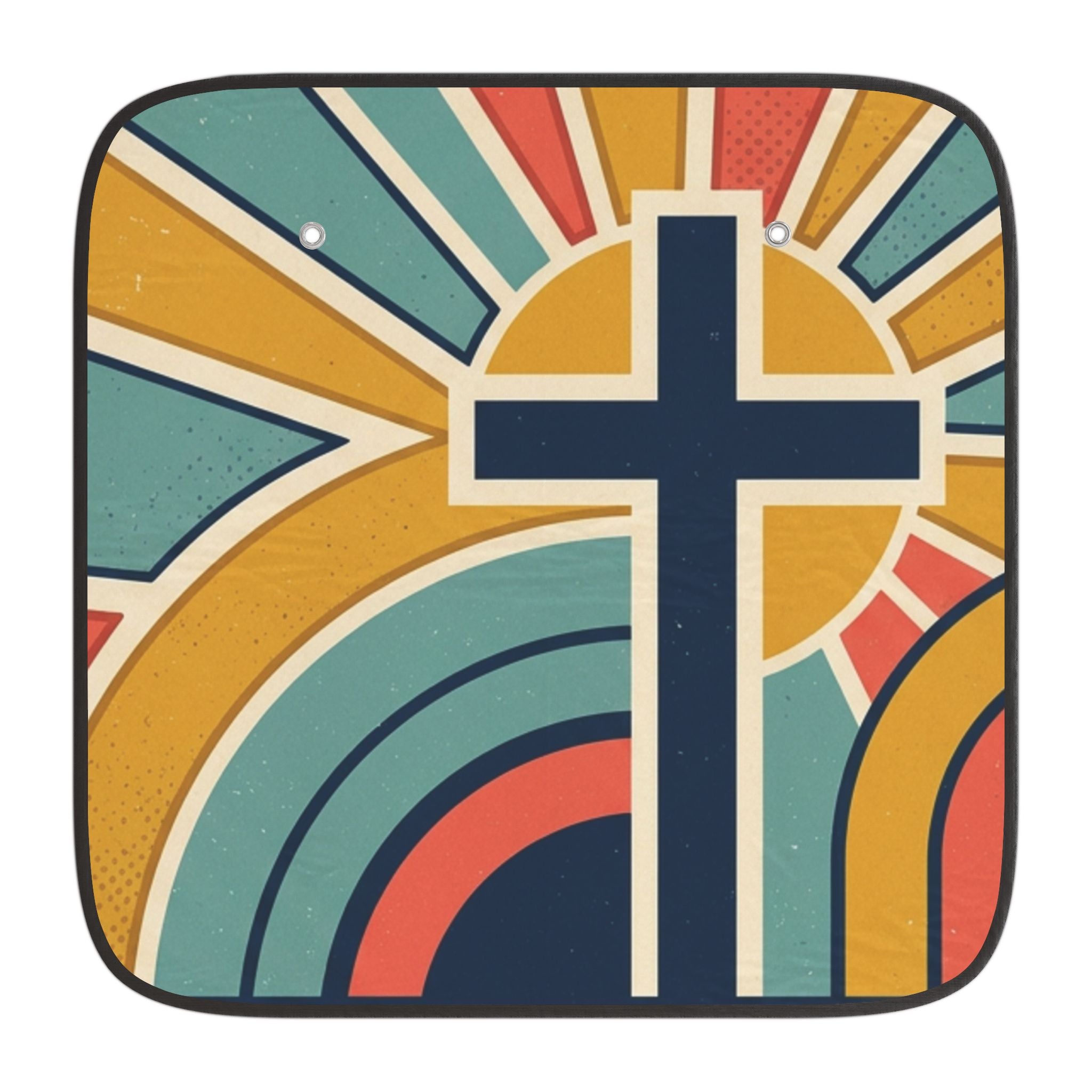 Retro Christian Cross Sunburst Car Sun Shade | Auto Windshield Cover