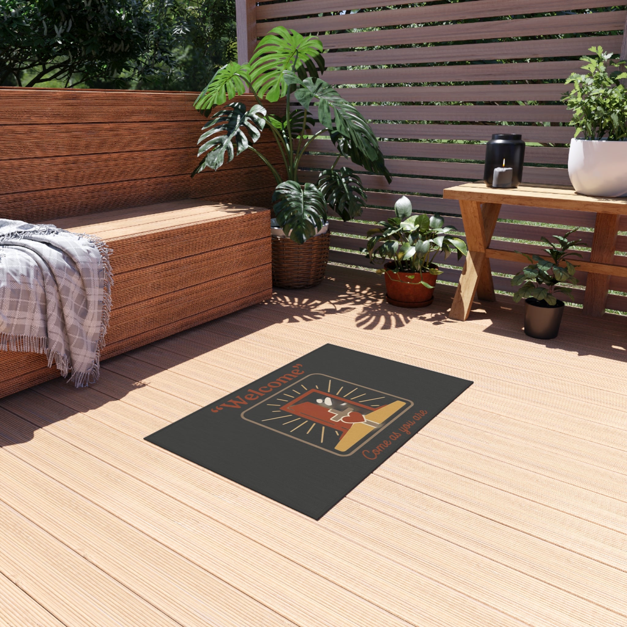 Welcome door with heart Outdoor Rug | Come As You Are doormat-style design