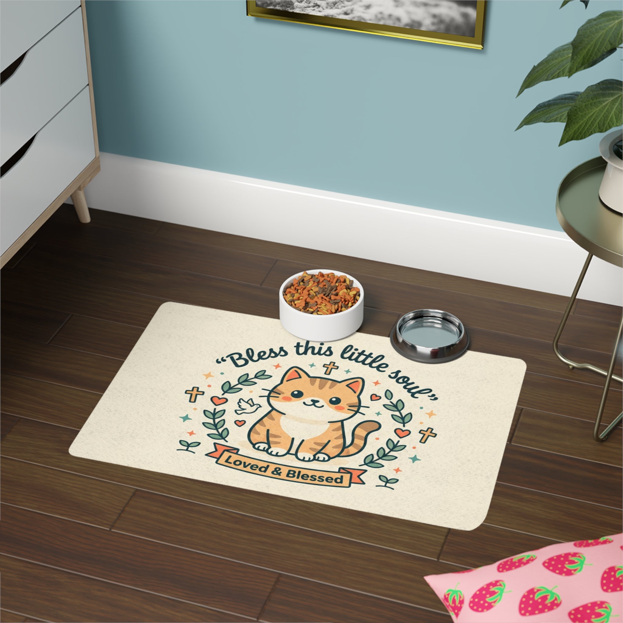 Bless This Little Soul Cat Pet Food Mat (12x18) — Loved & Blessed Feeding Mat