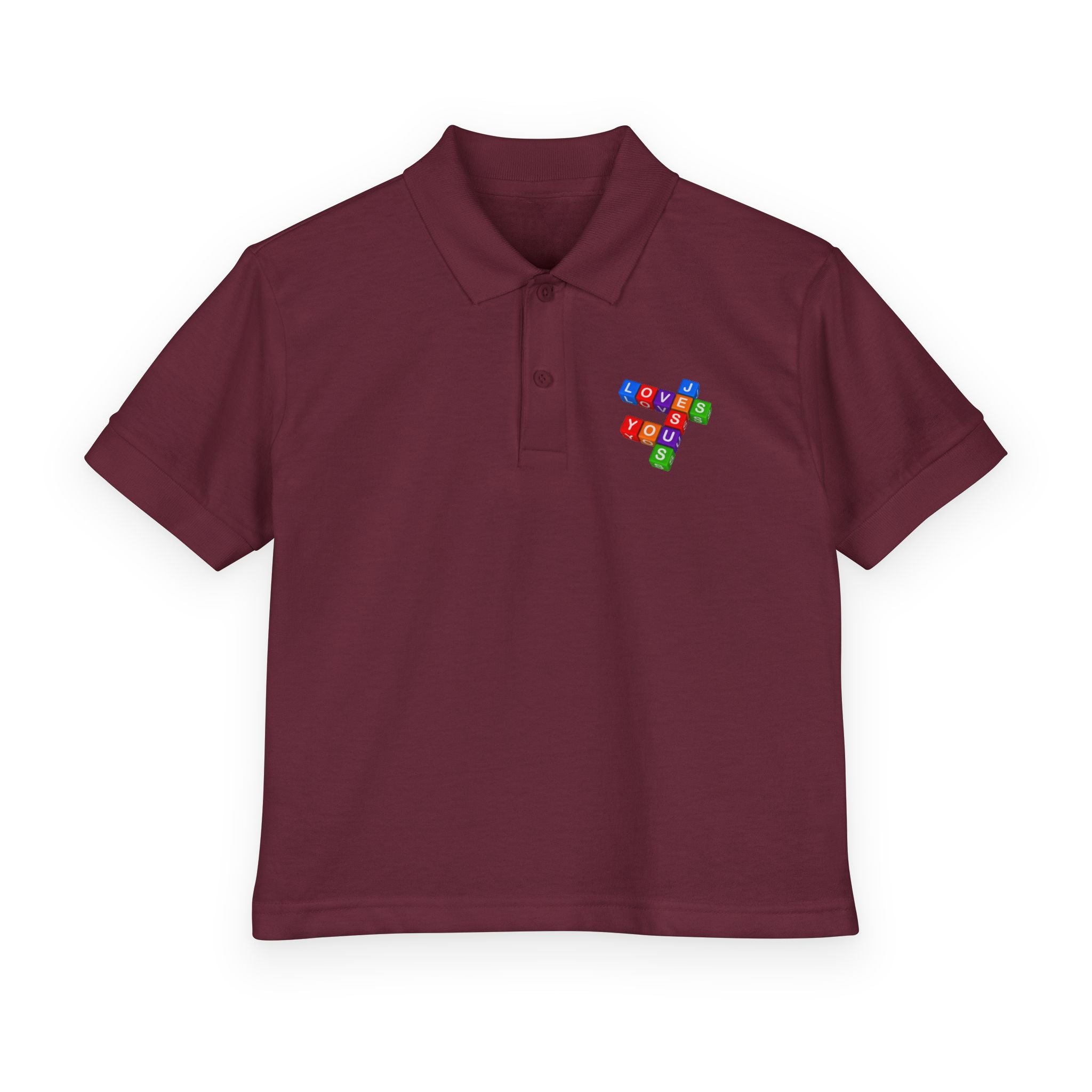 Jesus Loves You cross block design Youth Polo