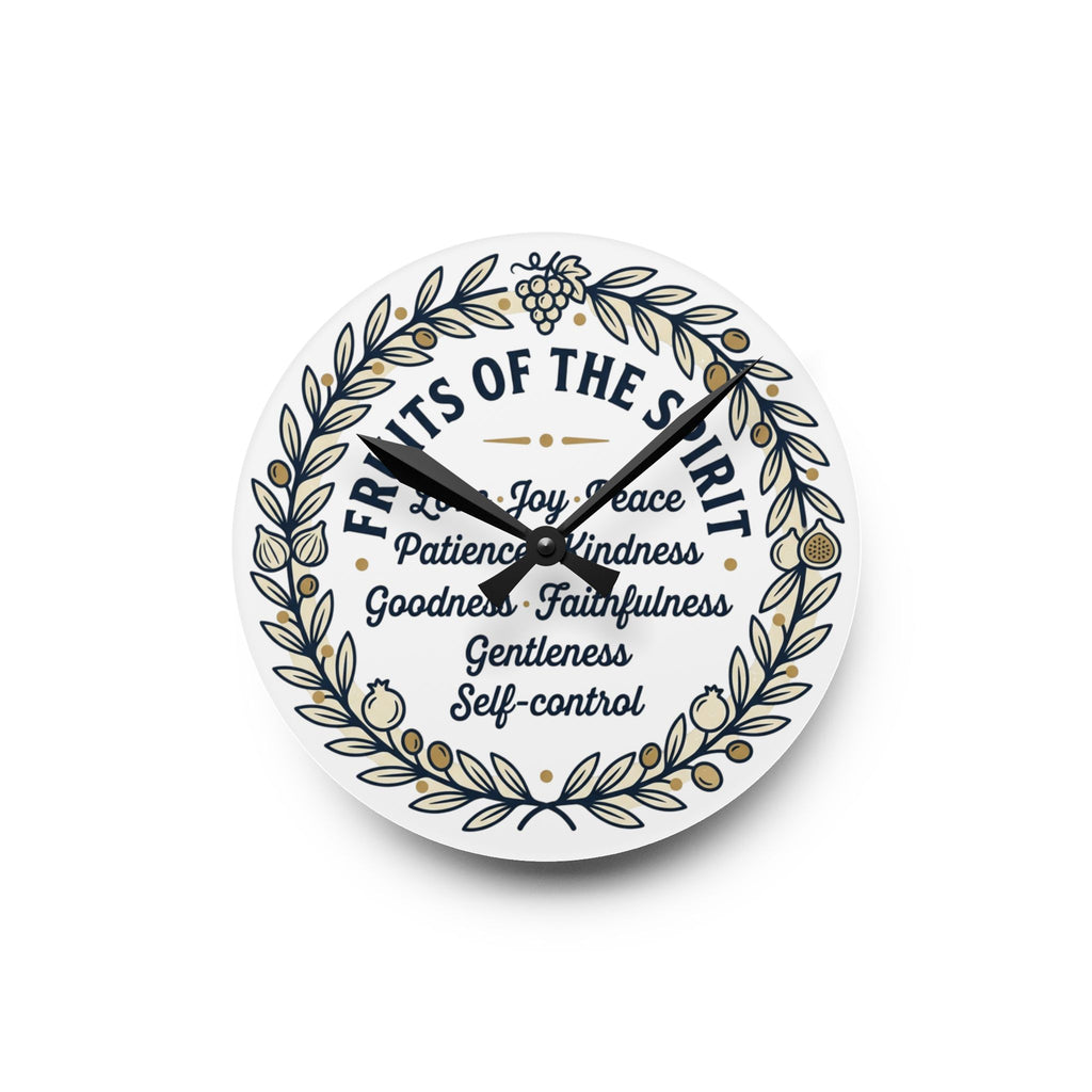 Fruits of the Spirit acrylic wall clock | Christian scripture typography, floral wreath