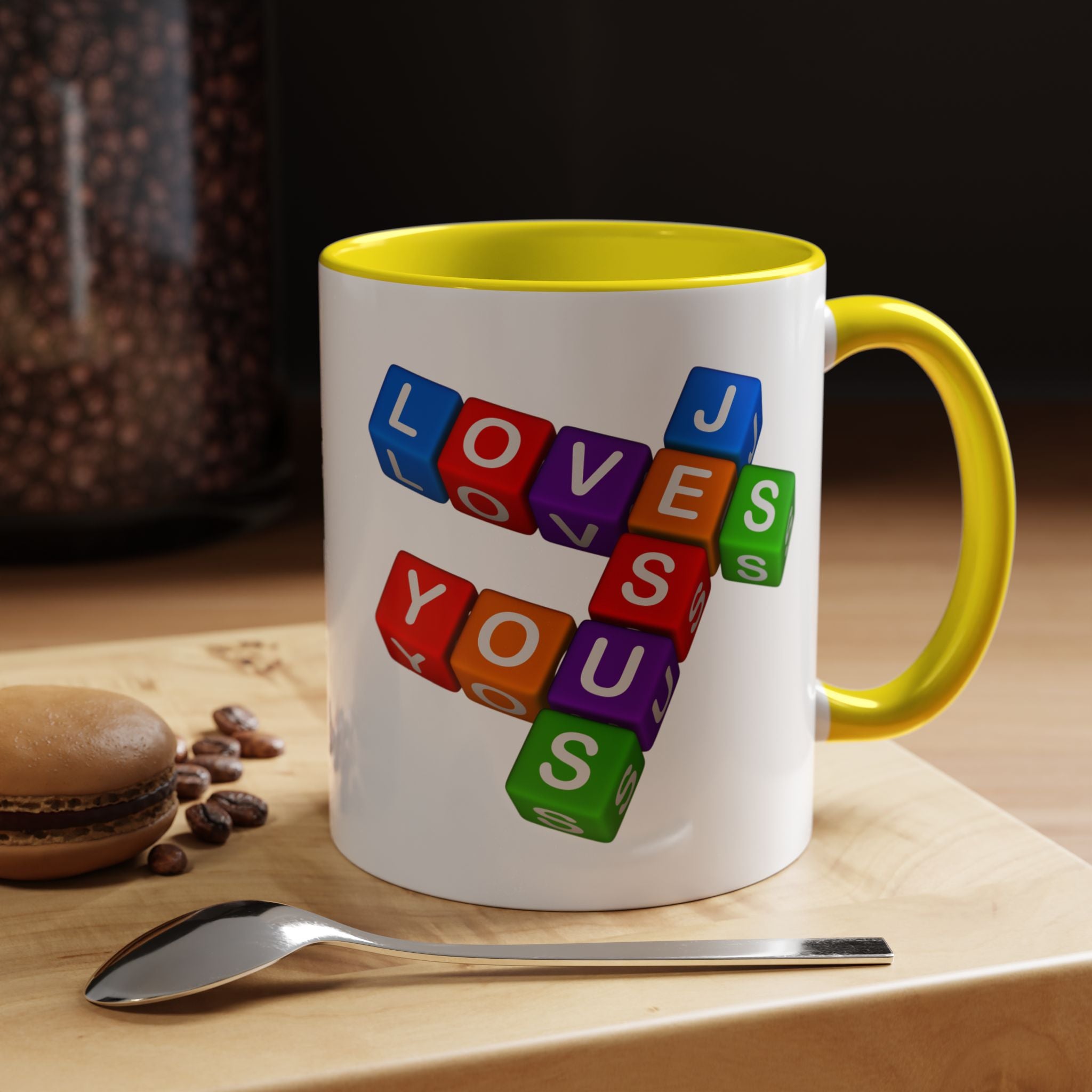 Colorful Letter Blocks 'Jesus Loves You' Mug | Accent Coffee Mug