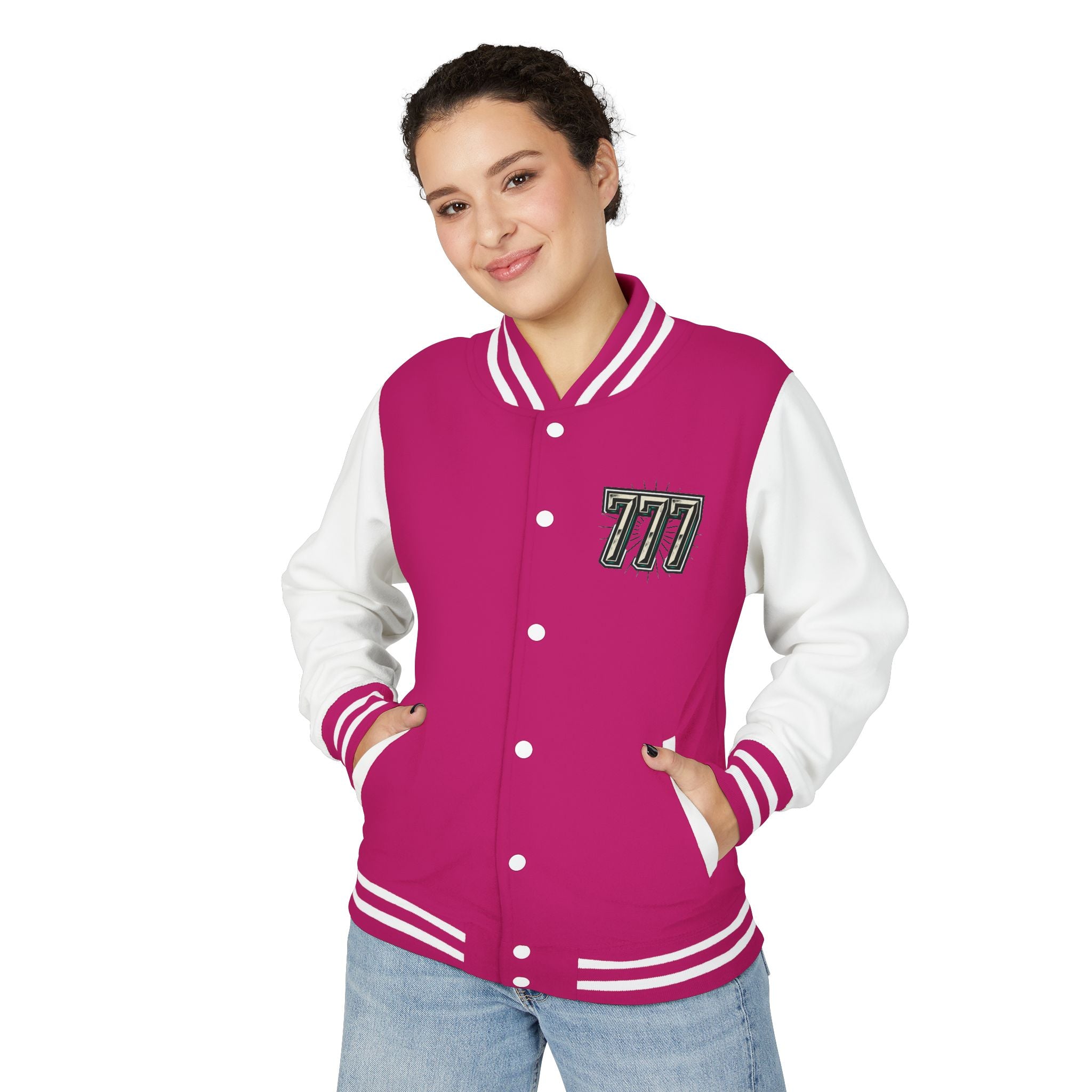 777 Emblem Letterman Jacket | Red White Varsity