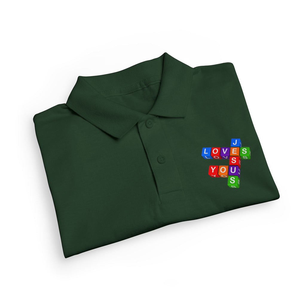 Jesus Loves You cross block design Youth Polo