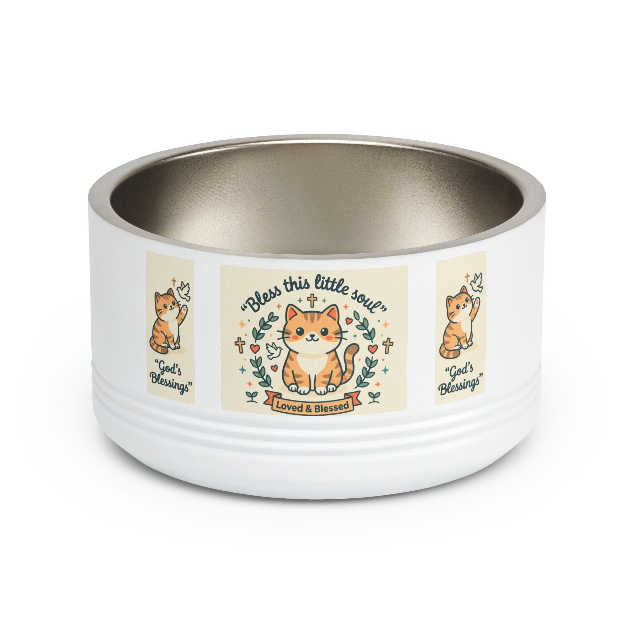 Cute Cat Pet Bowl — "Bless this little soul" 18oz Stainless Steel Bowl