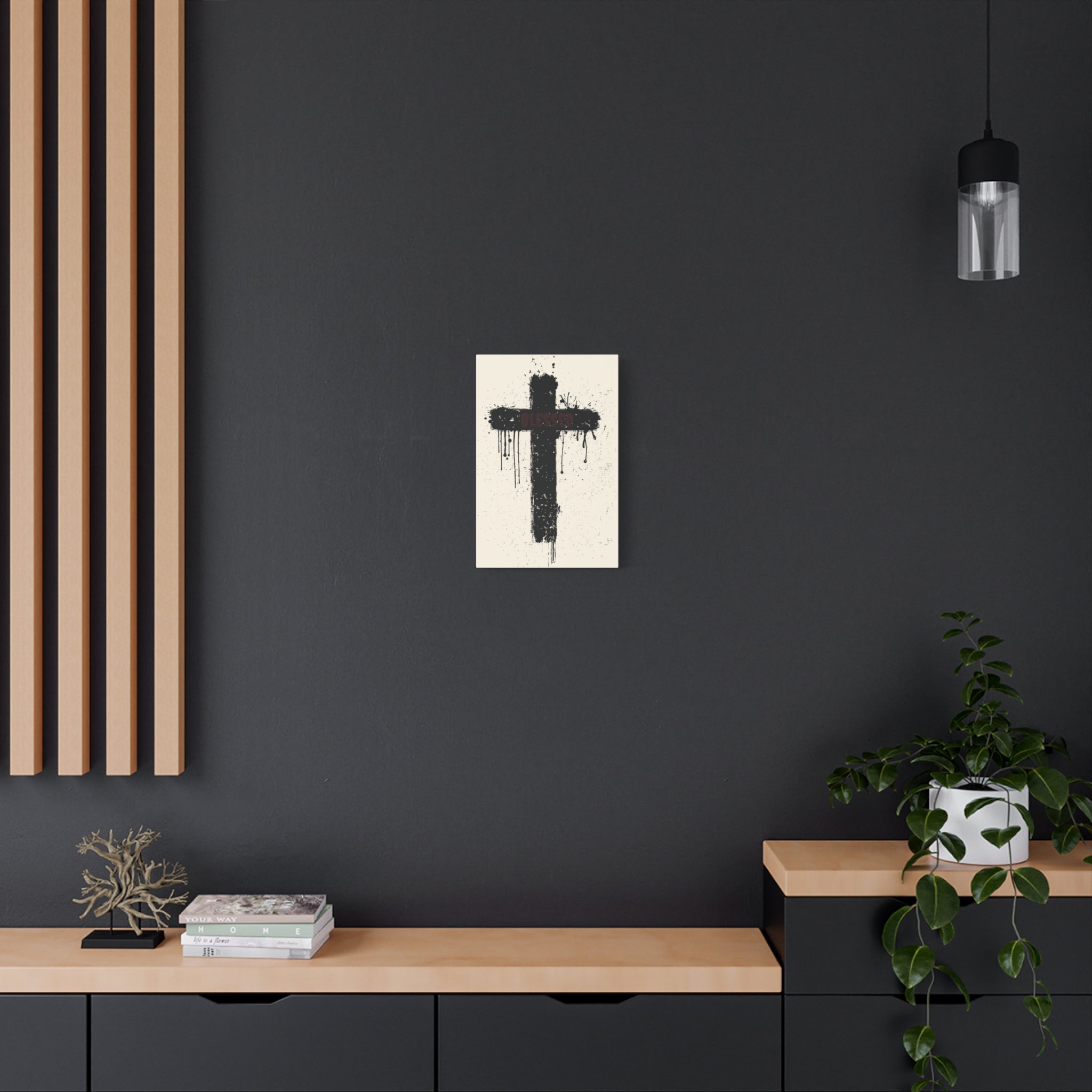 Black Drip Cross Matte Canvas