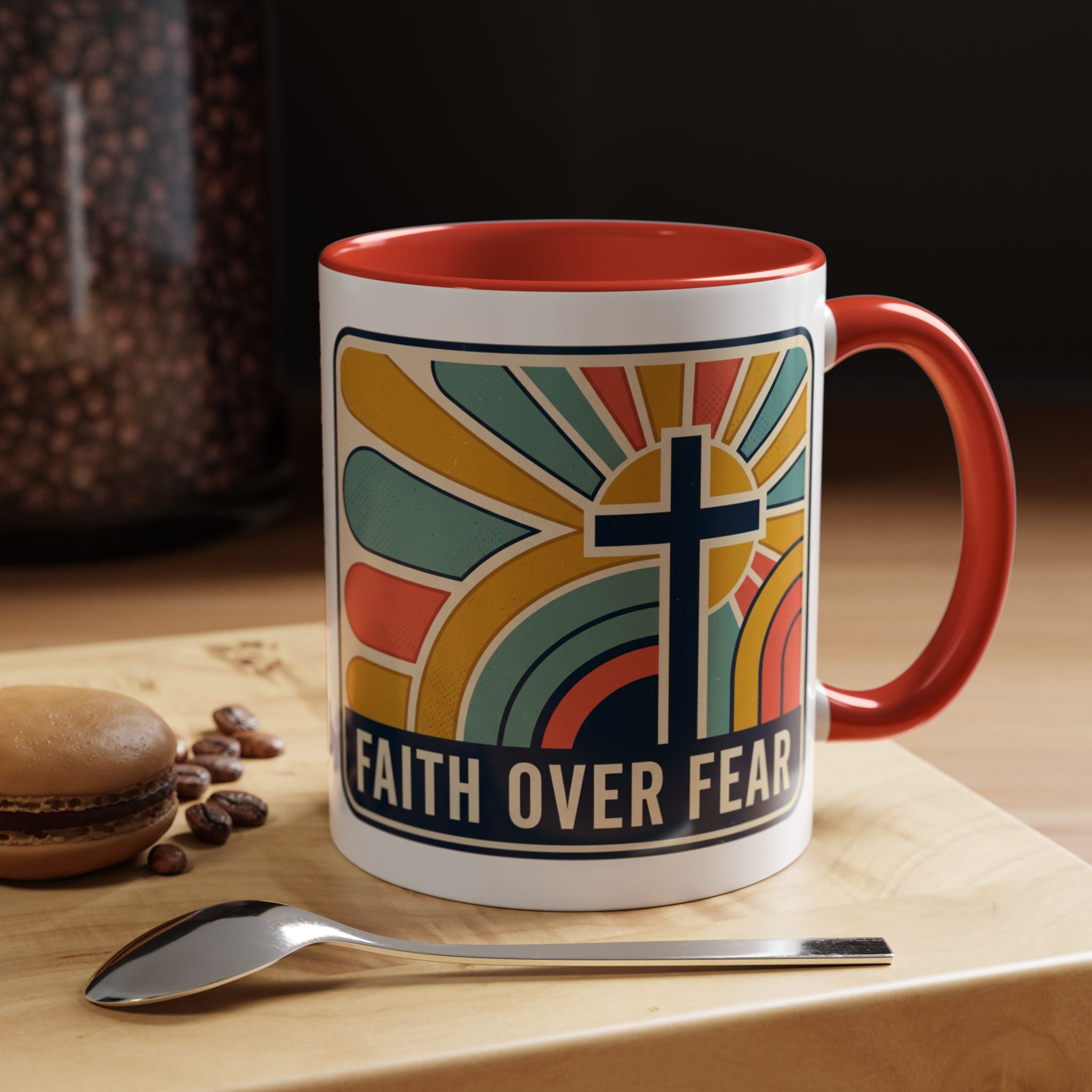 Faith over fear Retro Script Mug | Accent Coffee Mug