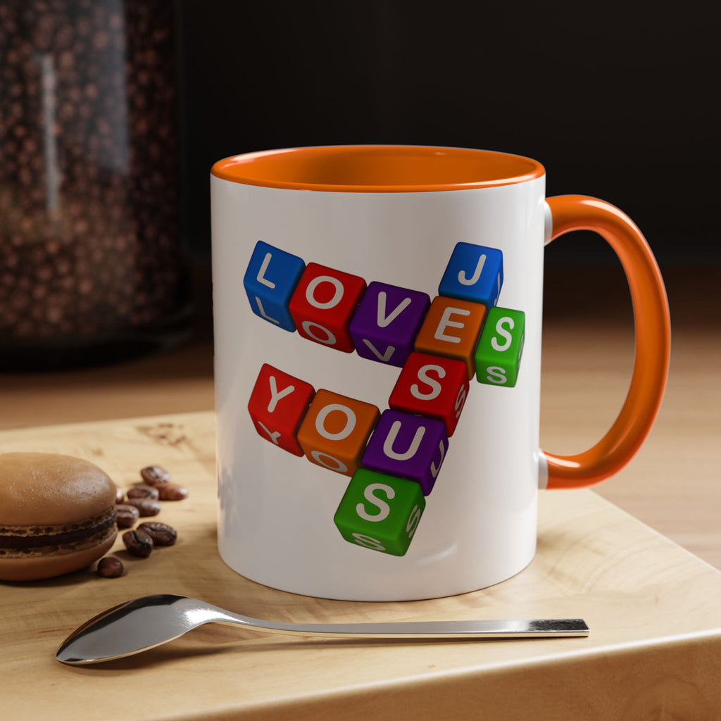 Colorful Letter Blocks 'Jesus Loves You' Mug | Accent Coffee Mug