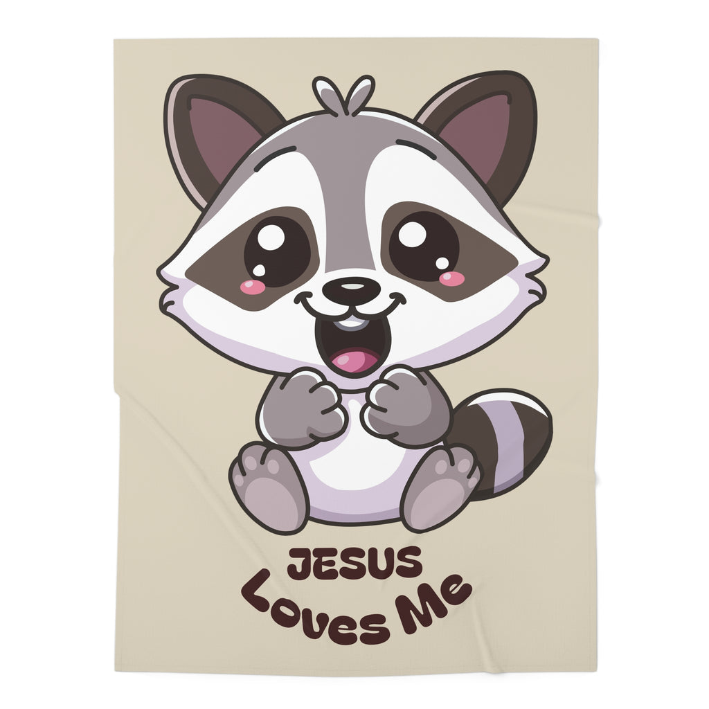 Cute Raccoon Jesus Loves Me Baby Swaddle Blanket | Religious Nursery Fawn
