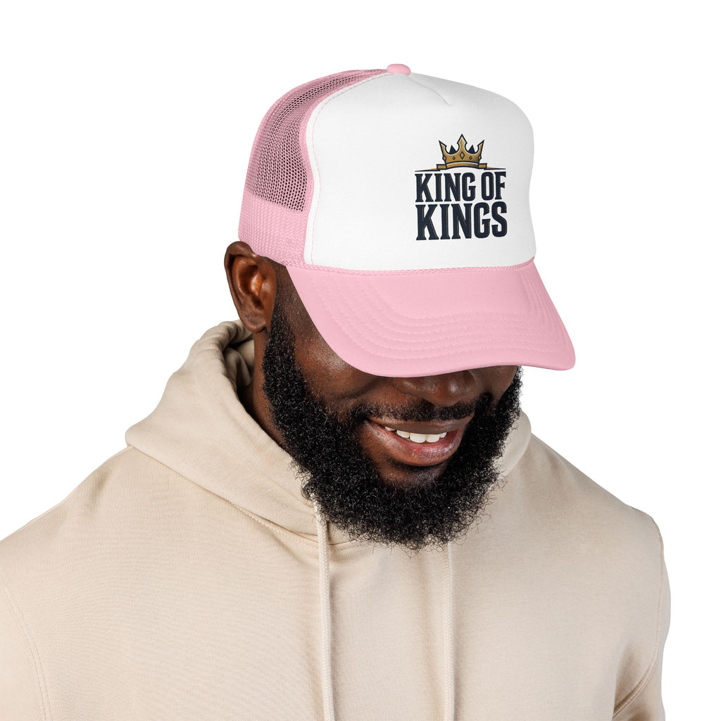 King of Kings Trucker Hat – Foam Mesh Baseball Cap with Gold Crown Design