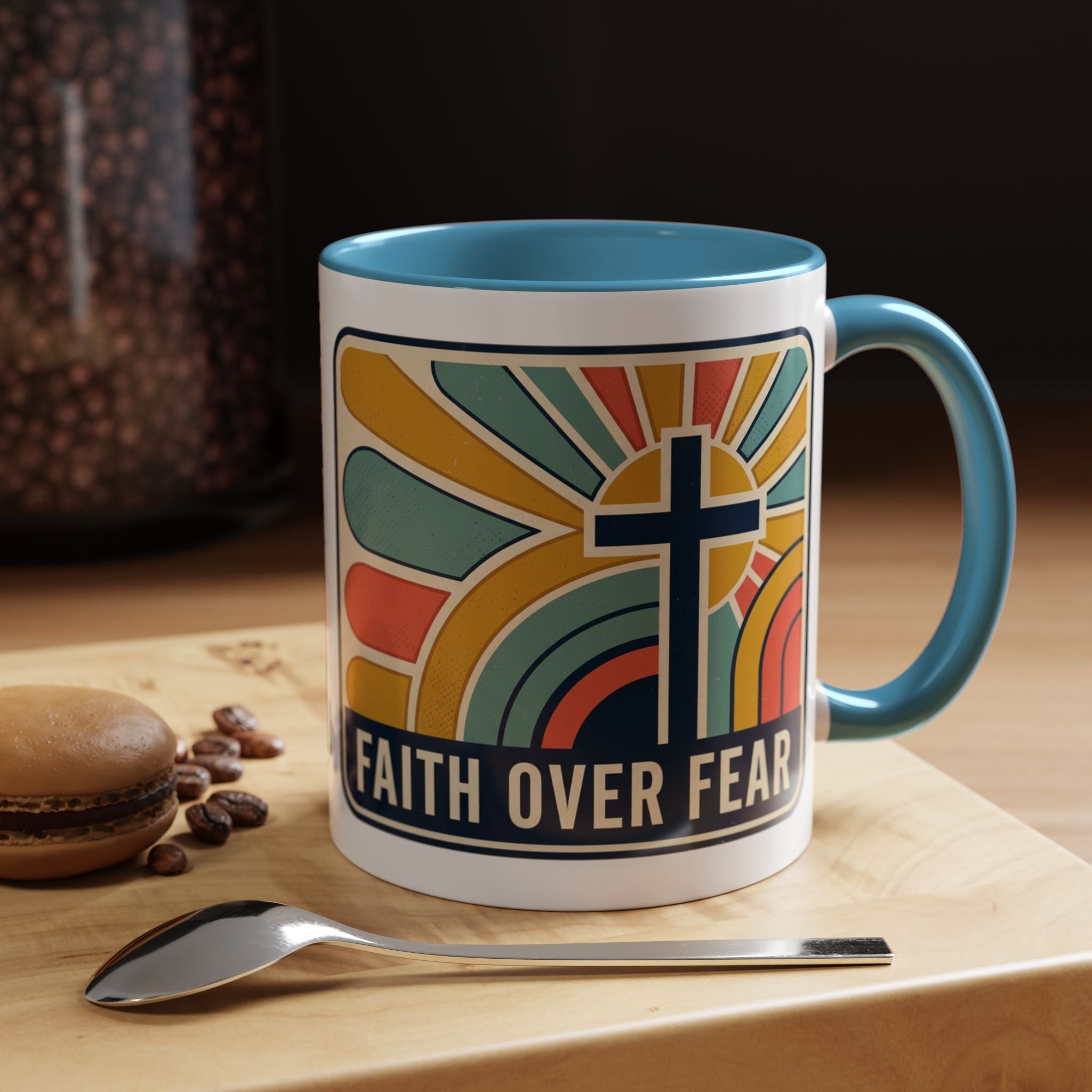 Faith over fear Retro Script Mug | Accent Coffee Mug