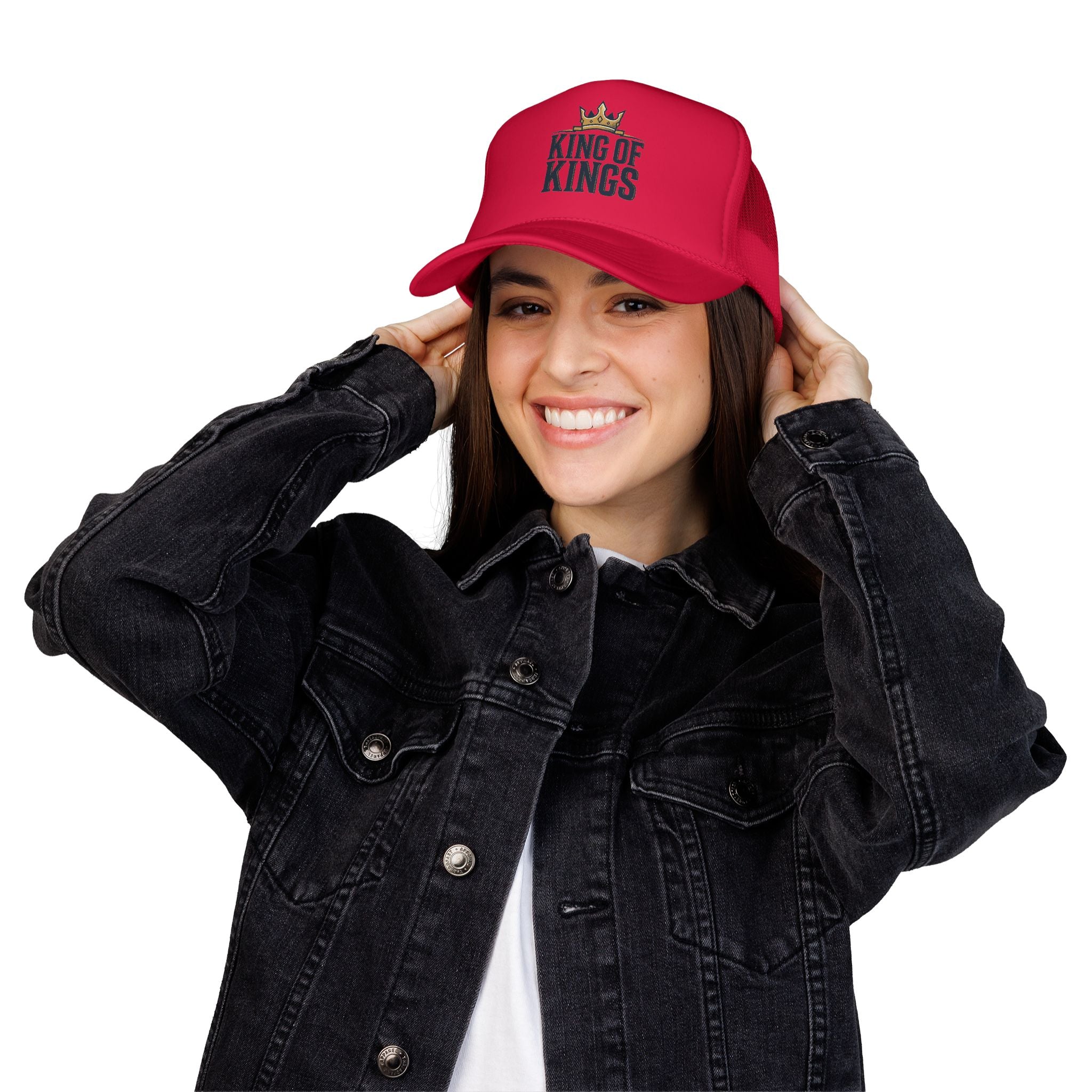 King of Kings Trucker Hat – Foam Mesh Baseball Cap with Gold Crown Design
