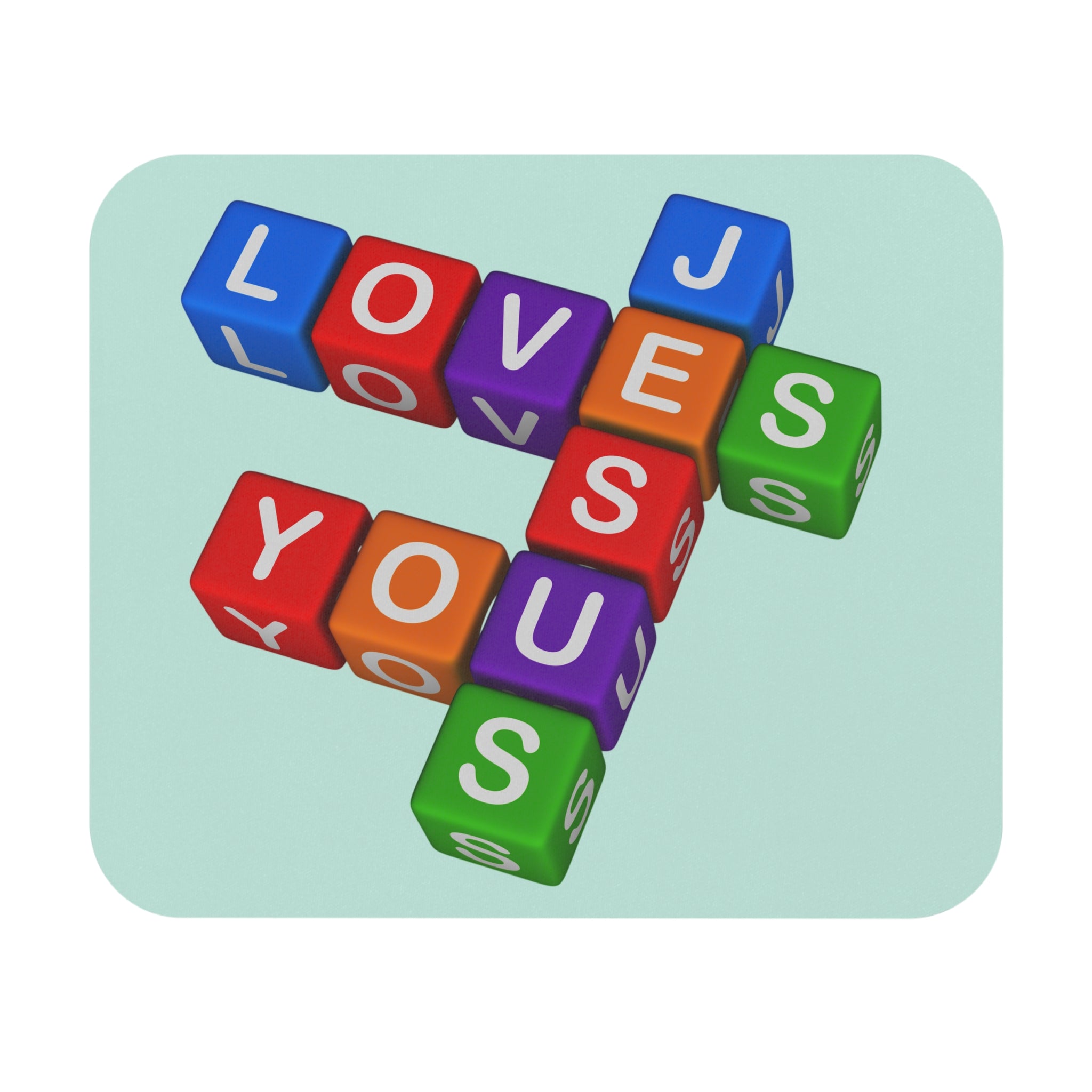 Colorful Letter Blocks Jesus Loves You Mouse Pad | Cute Typography Desk Mat