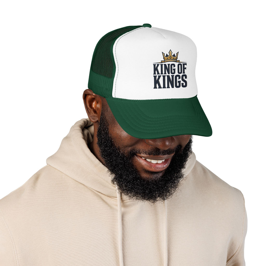 King of Kings Trucker Hat – Foam Mesh Baseball Cap with Gold Crown Design