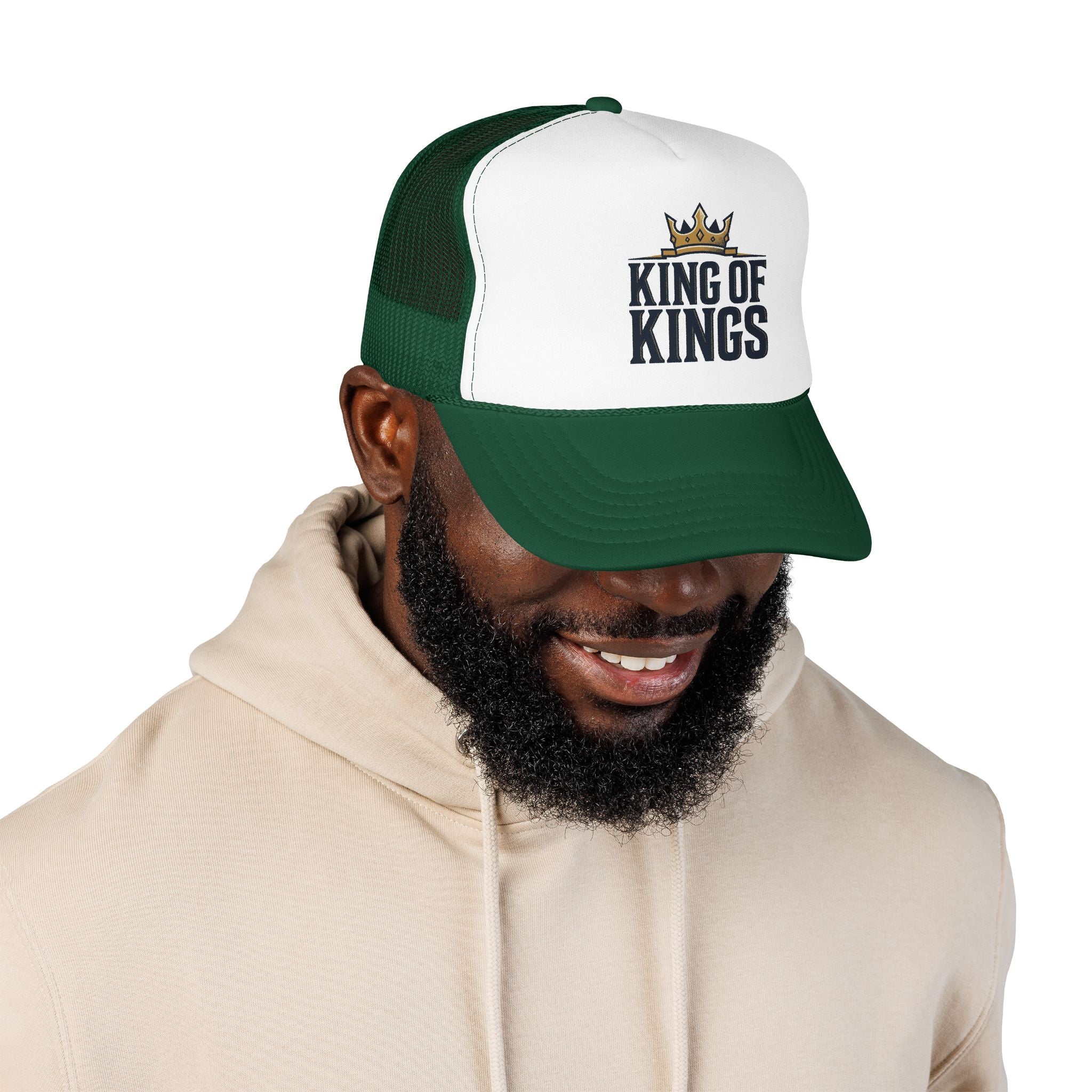 King of Kings Trucker Hat – Foam Mesh Baseball Cap with Gold Crown Design