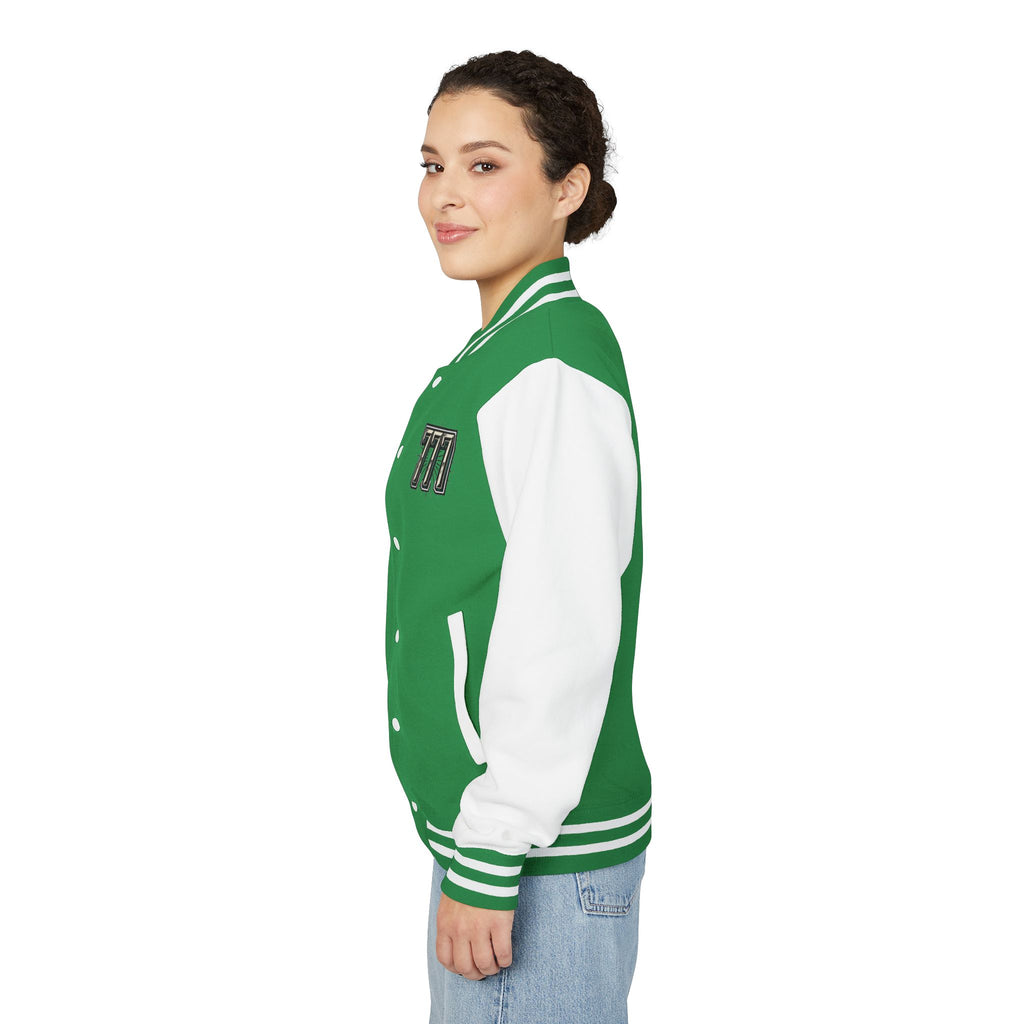777 Emblem Letterman Jacket | Red White Varsity