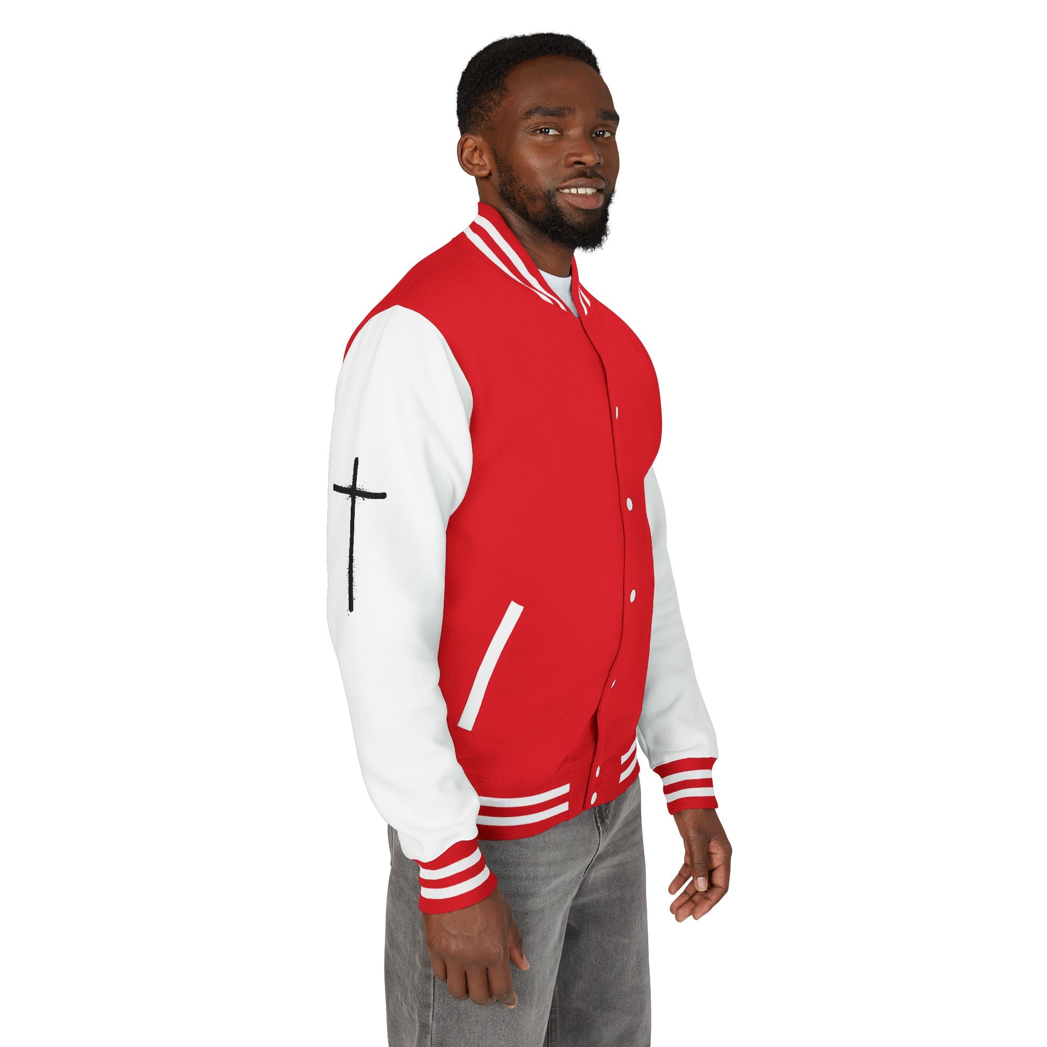 Cross Emblem Letterman Jacket | Red White Varsity