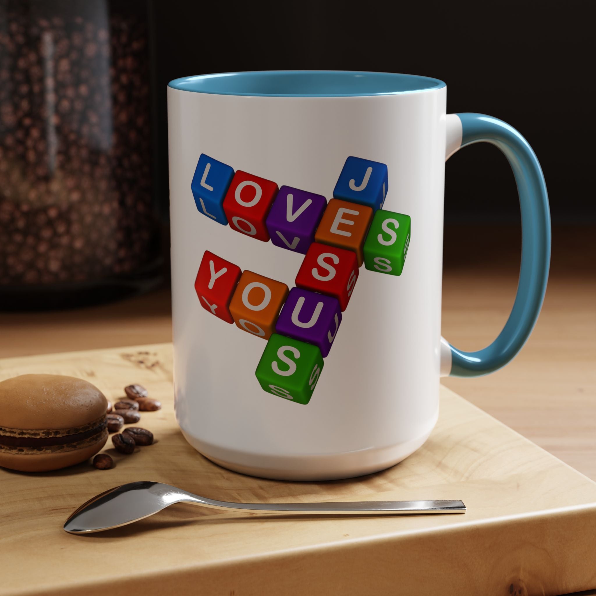 Colorful Letter Blocks 'Jesus Loves You' Mug | Accent Coffee Mug
