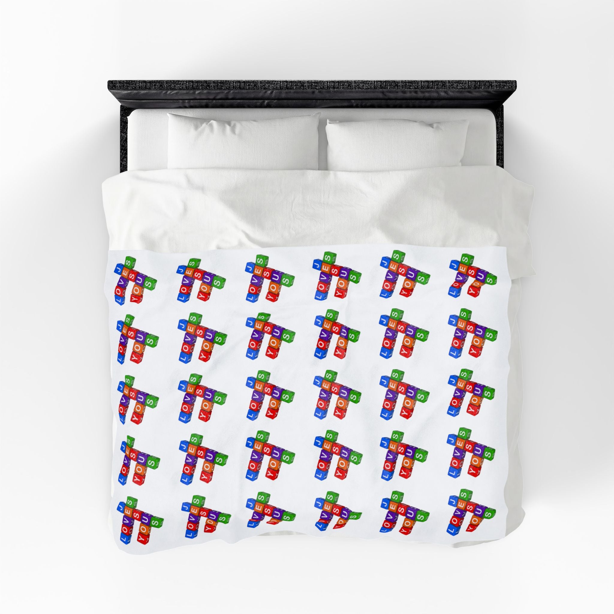 Jesus Loves You Velveteen Blanket | Monochrome Religious Throw