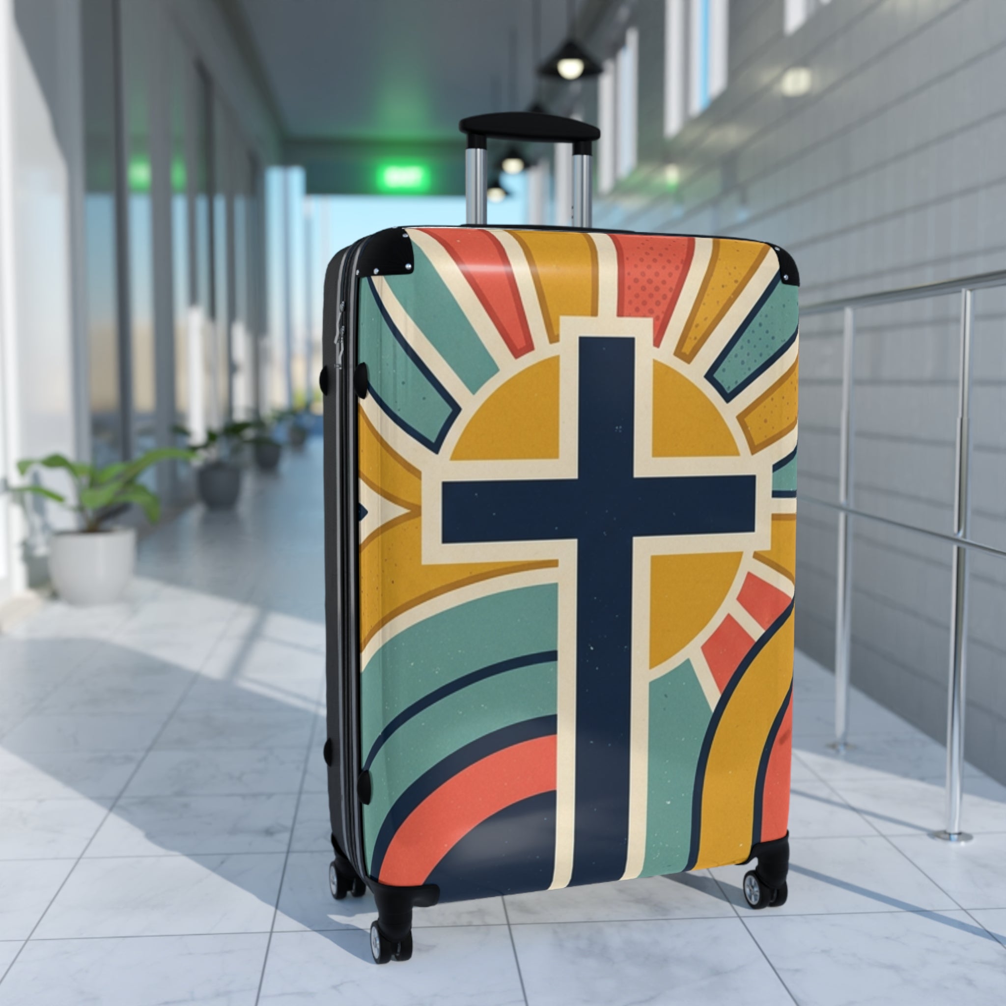 Christian Cross Carry-On Suitcase — Retro Sunrise Faith Luggage