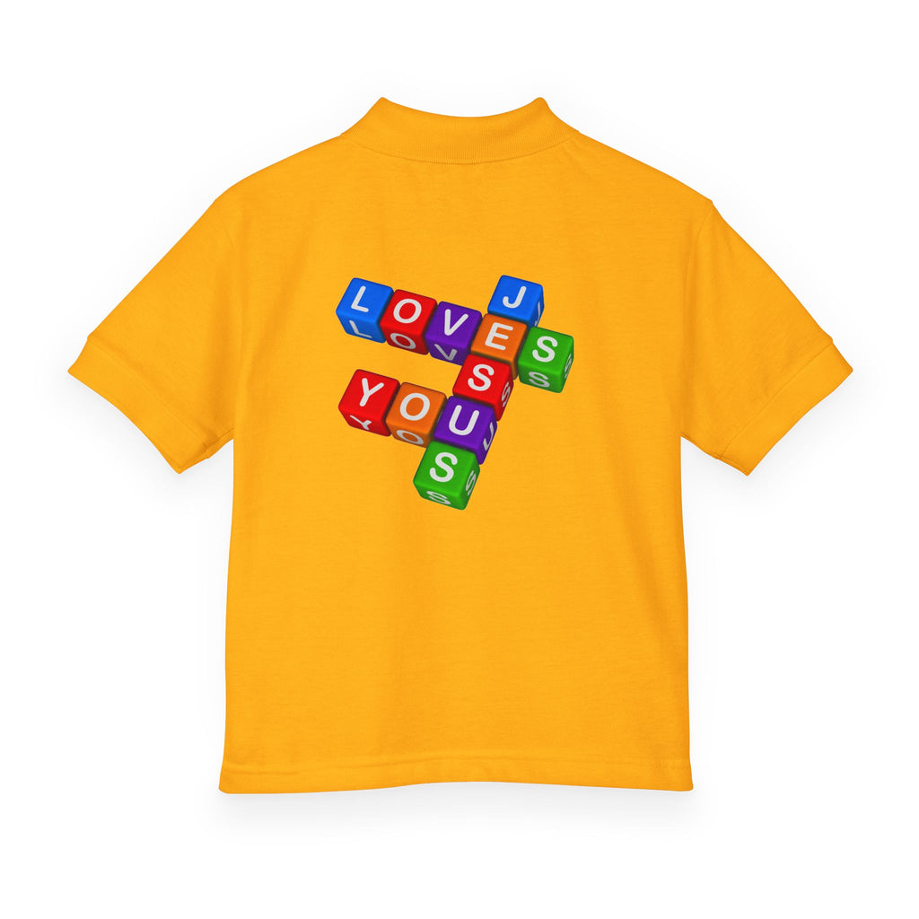Jesus Loves You cross block design Youth Polo
