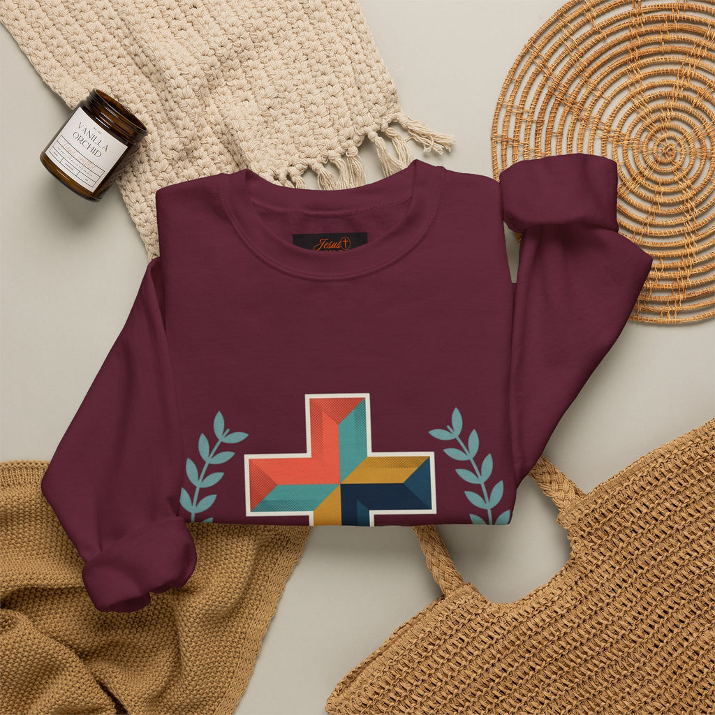 Faith Over Fear Crewneck Sweatshirt — Christian Cross Inspirational Pullover