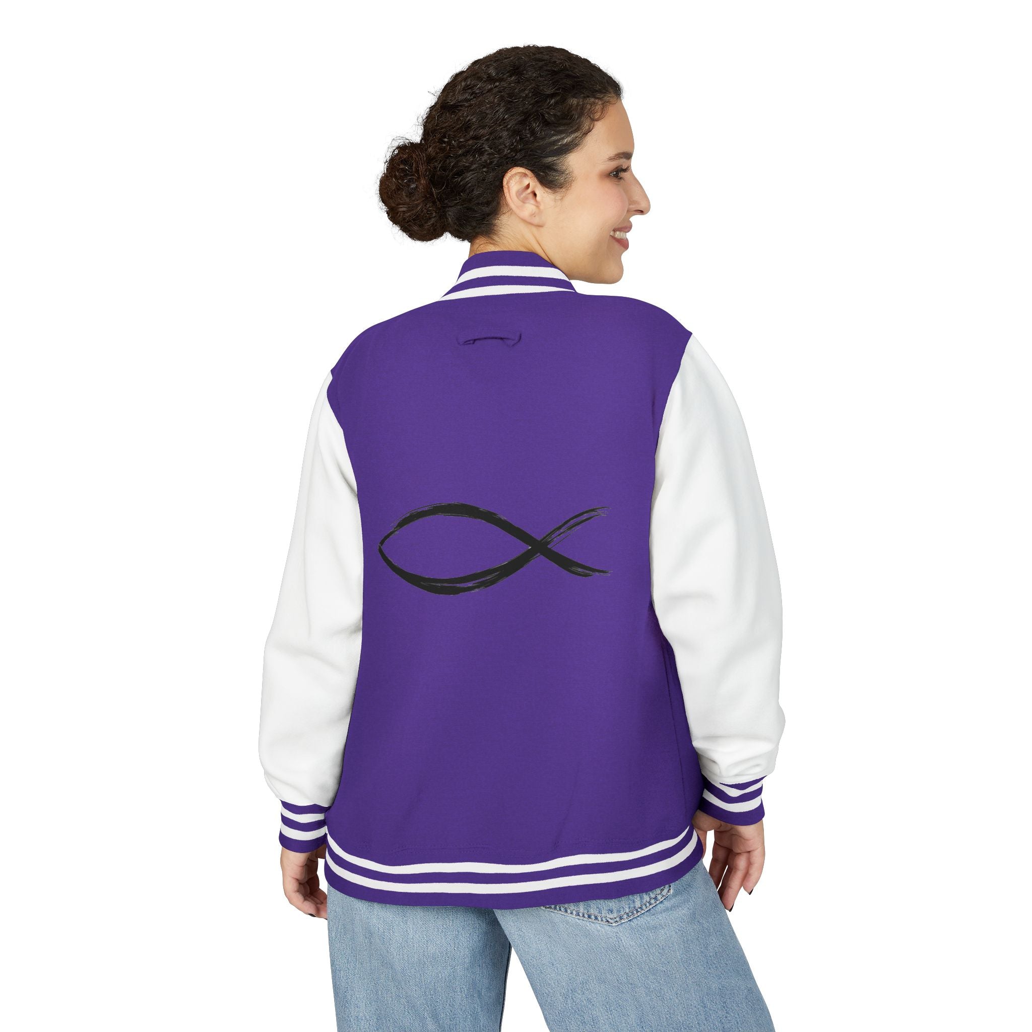 Christian Fish Symbol Emblem Letterman Jacket | Red White Varsity
