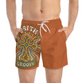 Groovy Faith Swim Trunks orange — Retro Orange Cross Beach Shorts