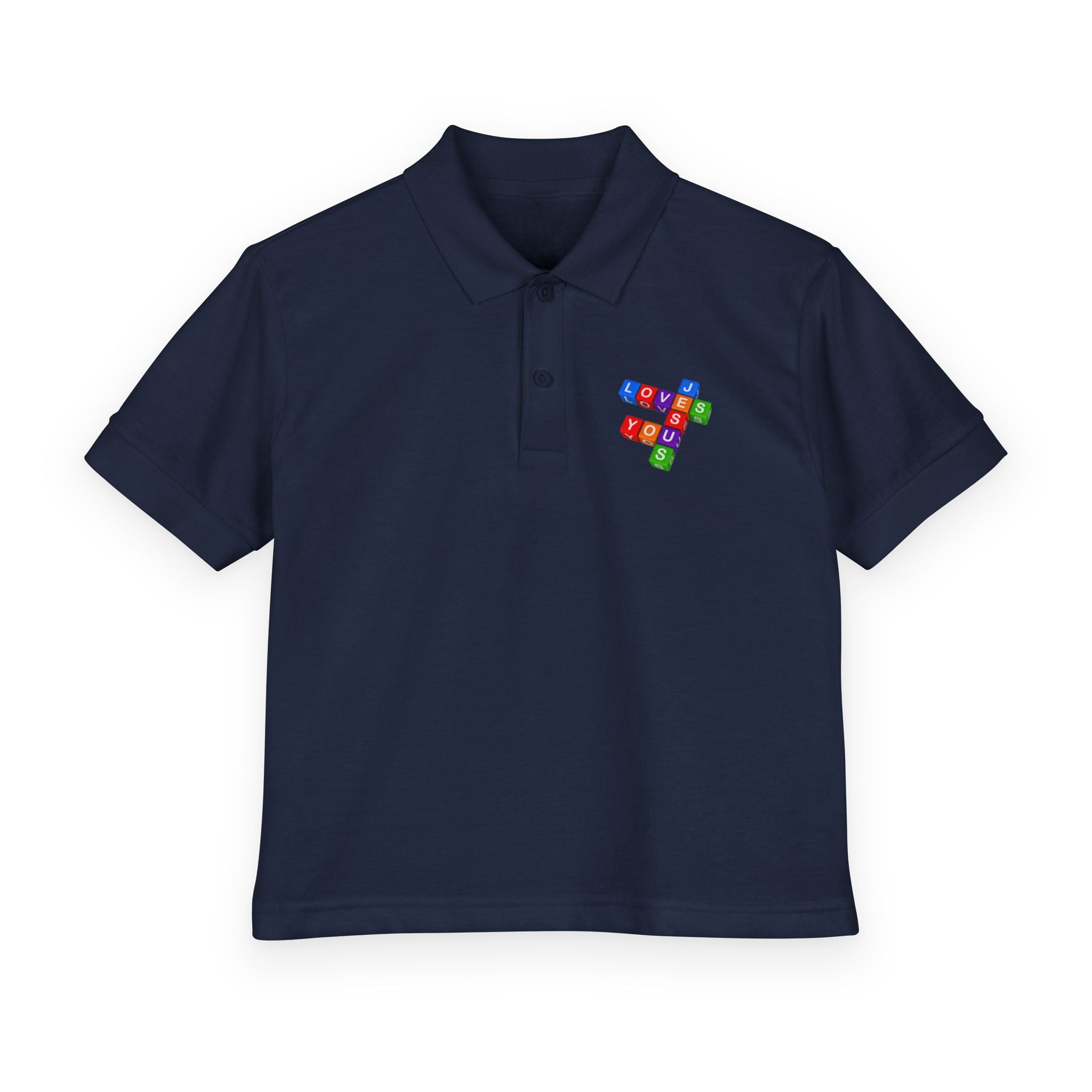 Jesus Loves You cross block design Youth Polo