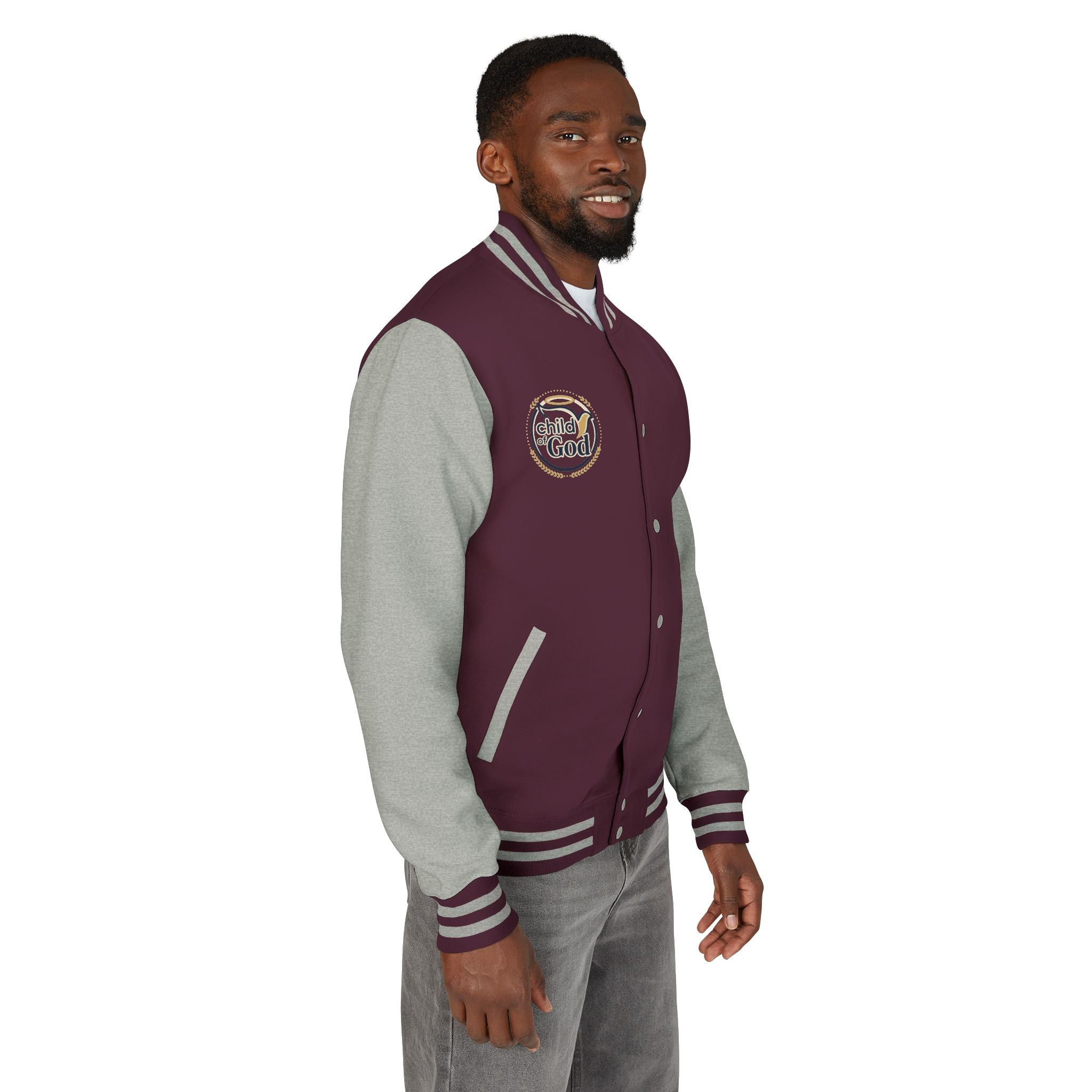 Child of God Emblem Letterman Jacket | Red White Varsity