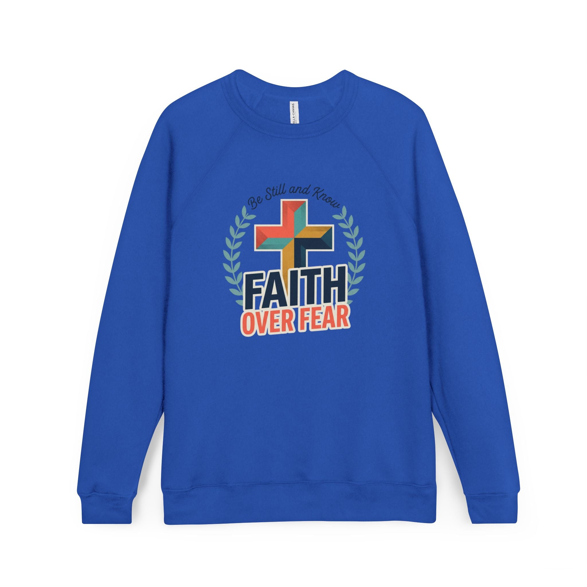 Faith Over Fear Sweatshirt — Christian Cross Raglan Pullover