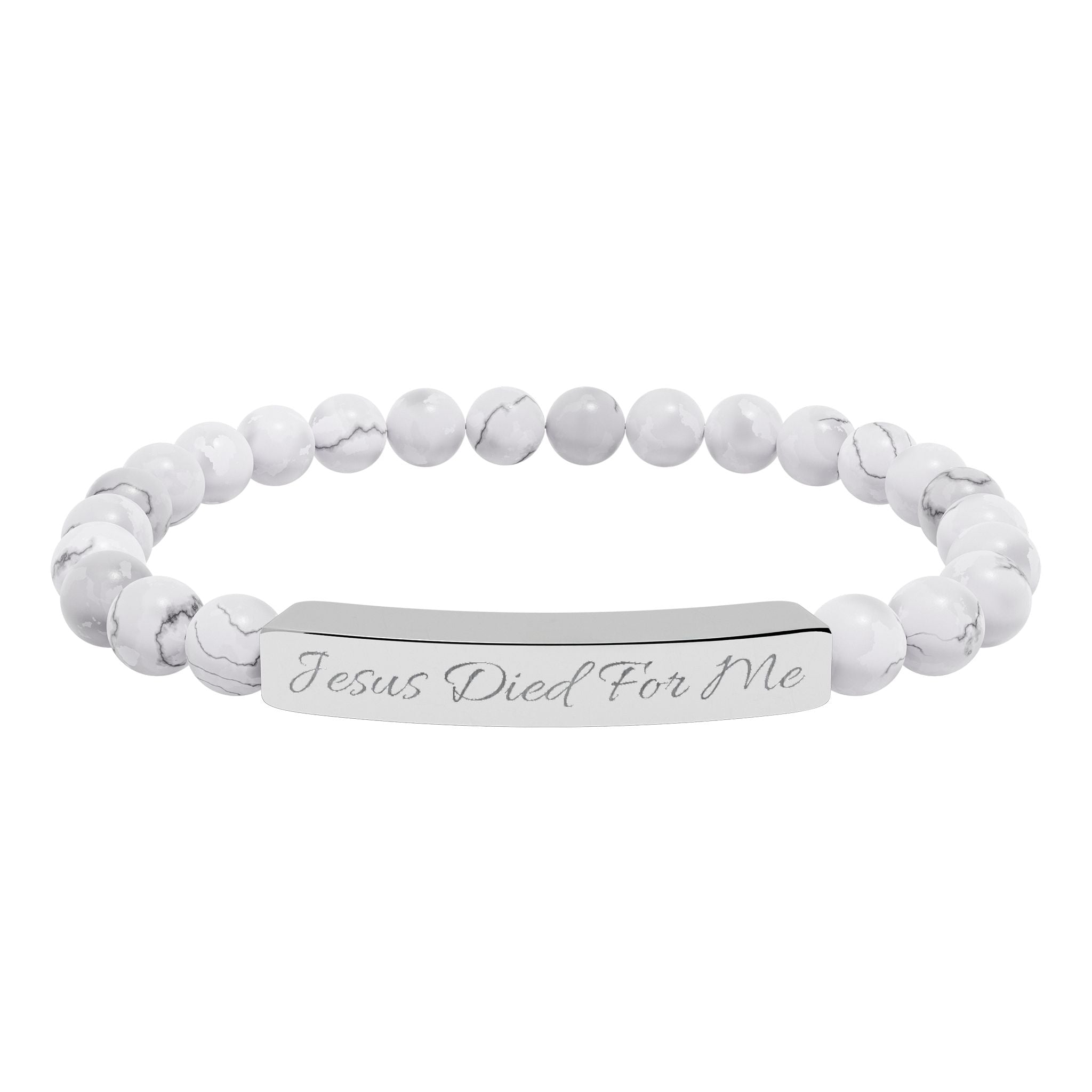 Engraved Bar Natural Stone Bracelet | Stretch Beaded Bracelet