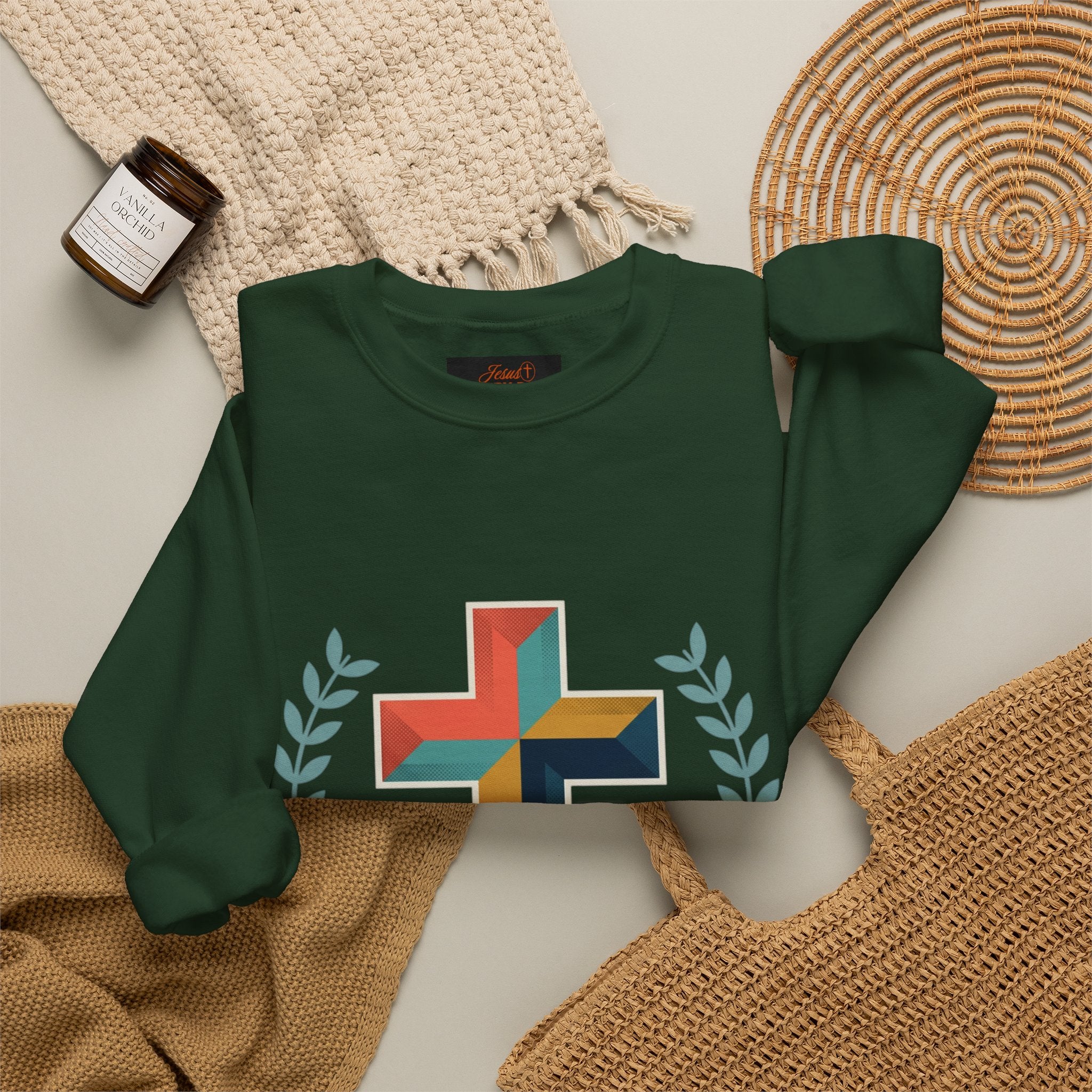 Faith Over Fear Crewneck Sweatshirt — Christian Cross Inspirational Pullover