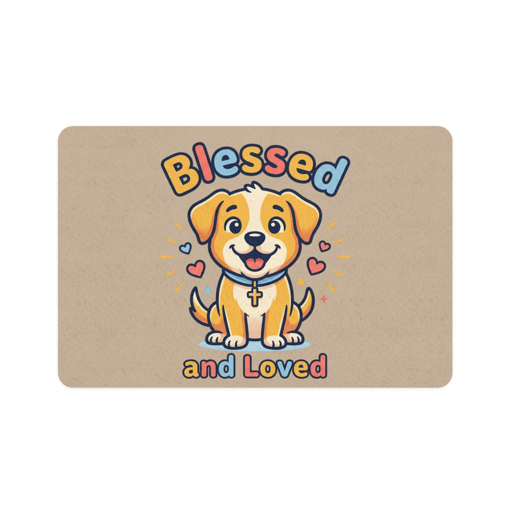 Blessed and Loved Pet Food Mat — Cute Puppy Placemat (12x18)