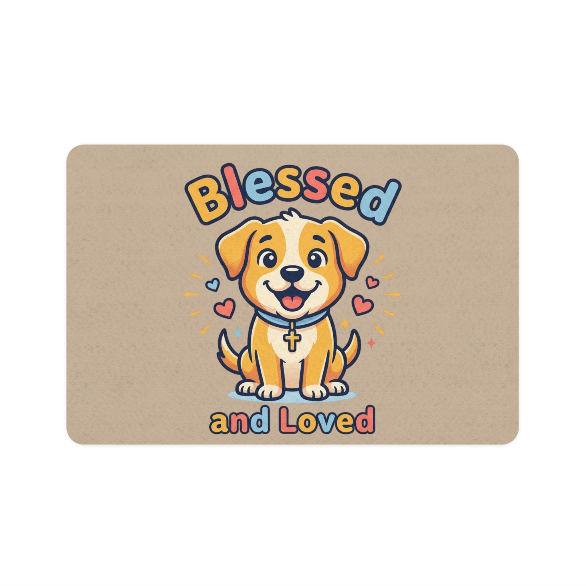 Blessed and Loved Pet Food Mat — Cute Puppy Placemat (12x18)