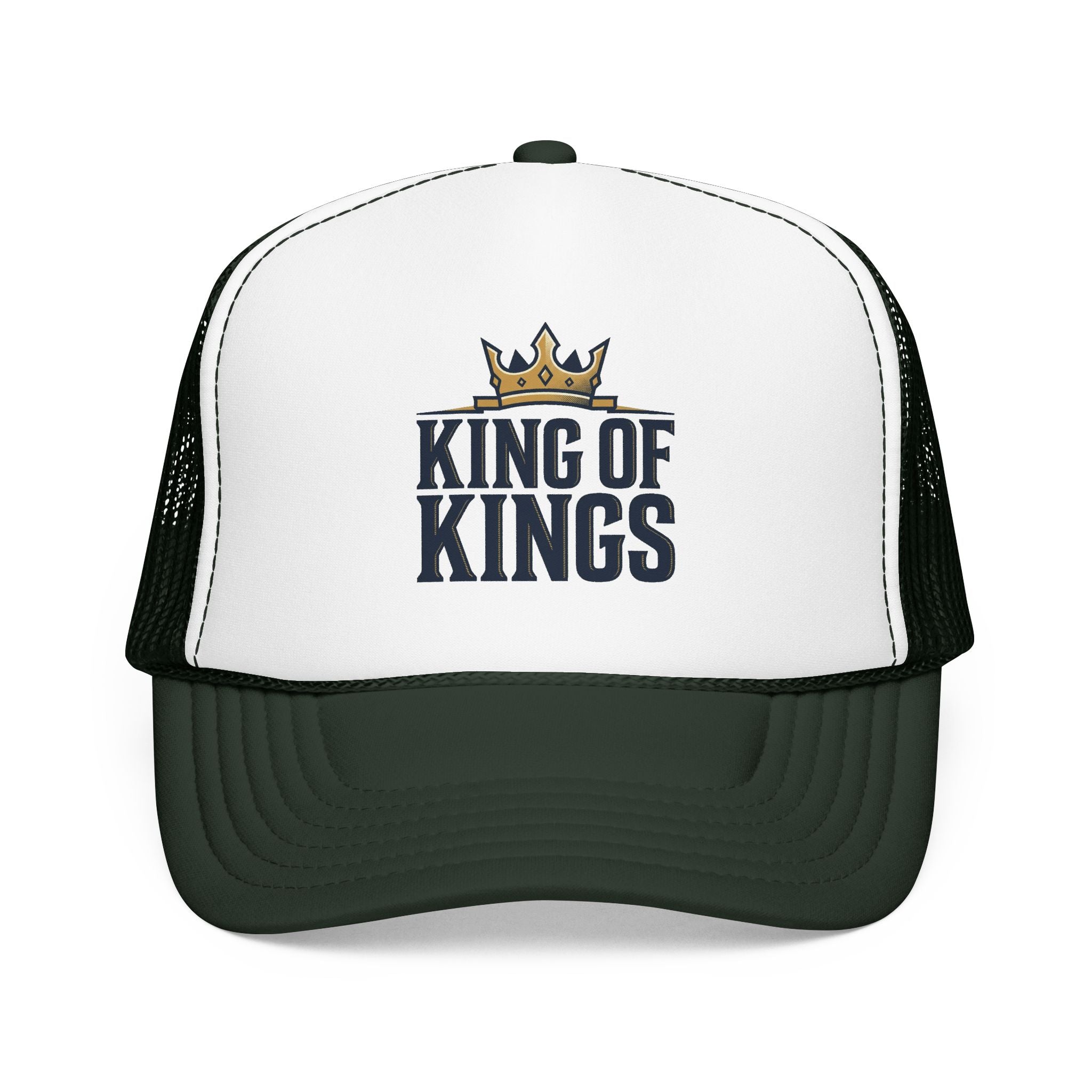 King of Kings Trucker Hat – Foam Mesh Baseball Cap with Gold Crown Design