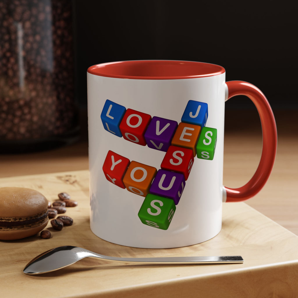 Colorful Letter Blocks 'Jesus Loves You' Mug | Accent Coffee Mug