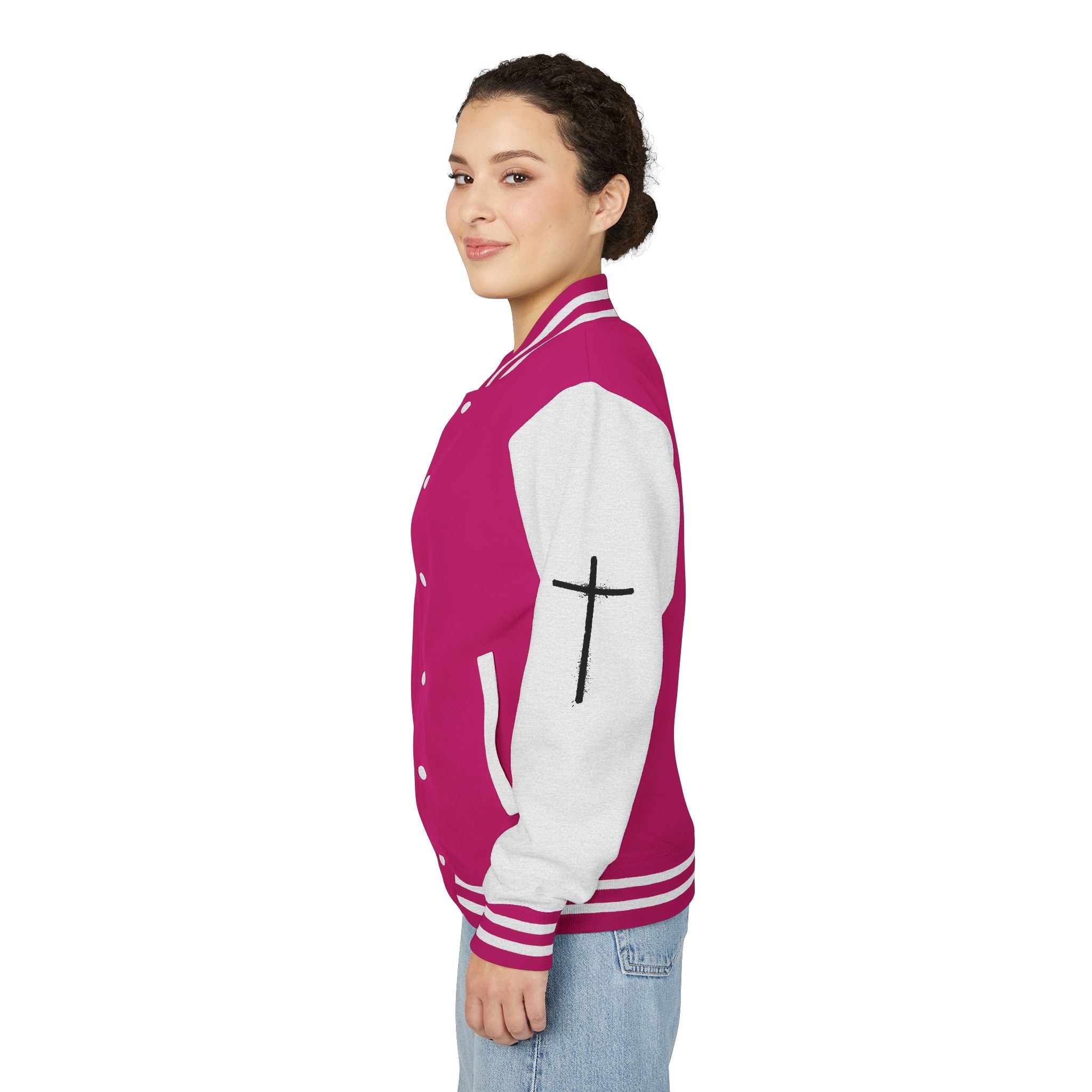 Cross Emblem Letterman Jacket | Red White Varsity