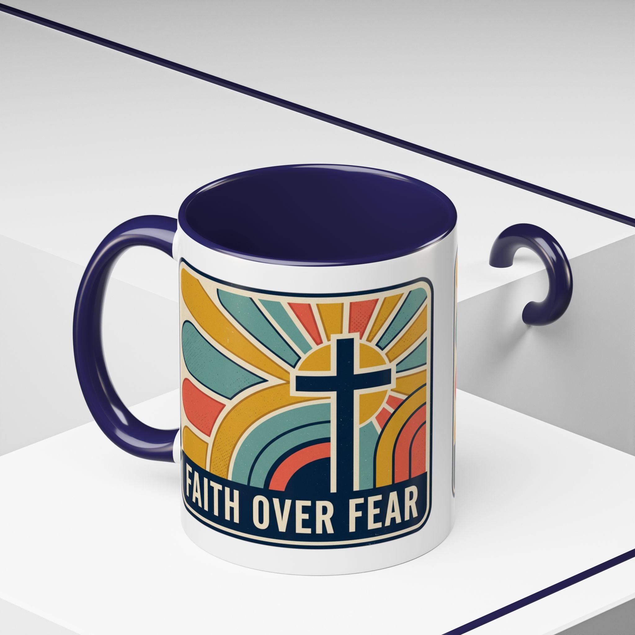 Faith over fear Retro Script Mug | Accent Coffee Mug