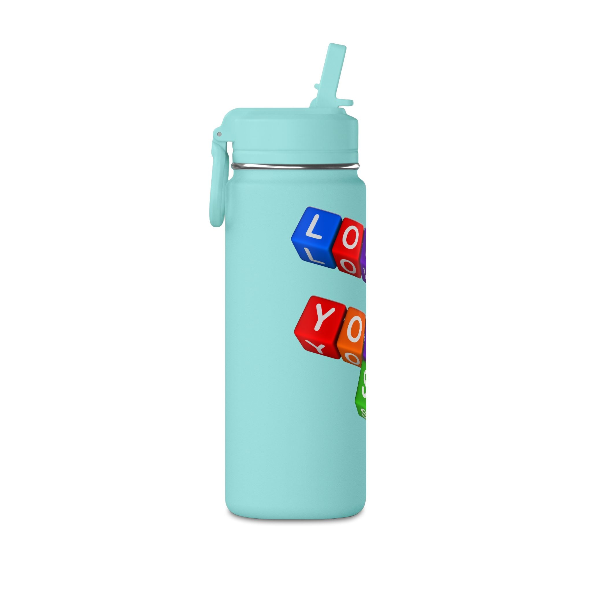 Color Block Letter Cubes Loves You Water Bottle | 20oz Mini