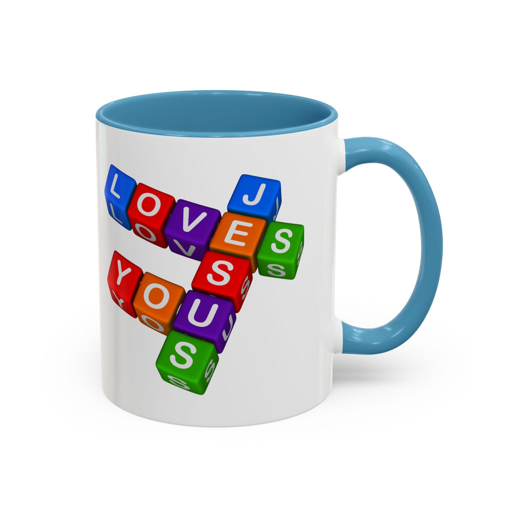 Colorful Letter Blocks 'Jesus Loves You' Mug | Accent Coffee Mug