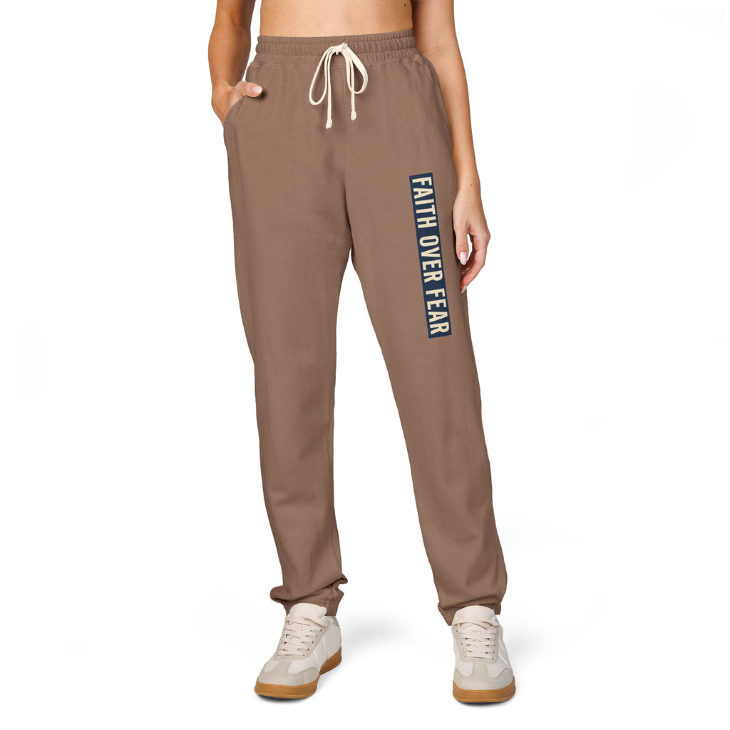 Distressed Faith over Fear Sweatpants | Garment-Dyed Fleece Joggers