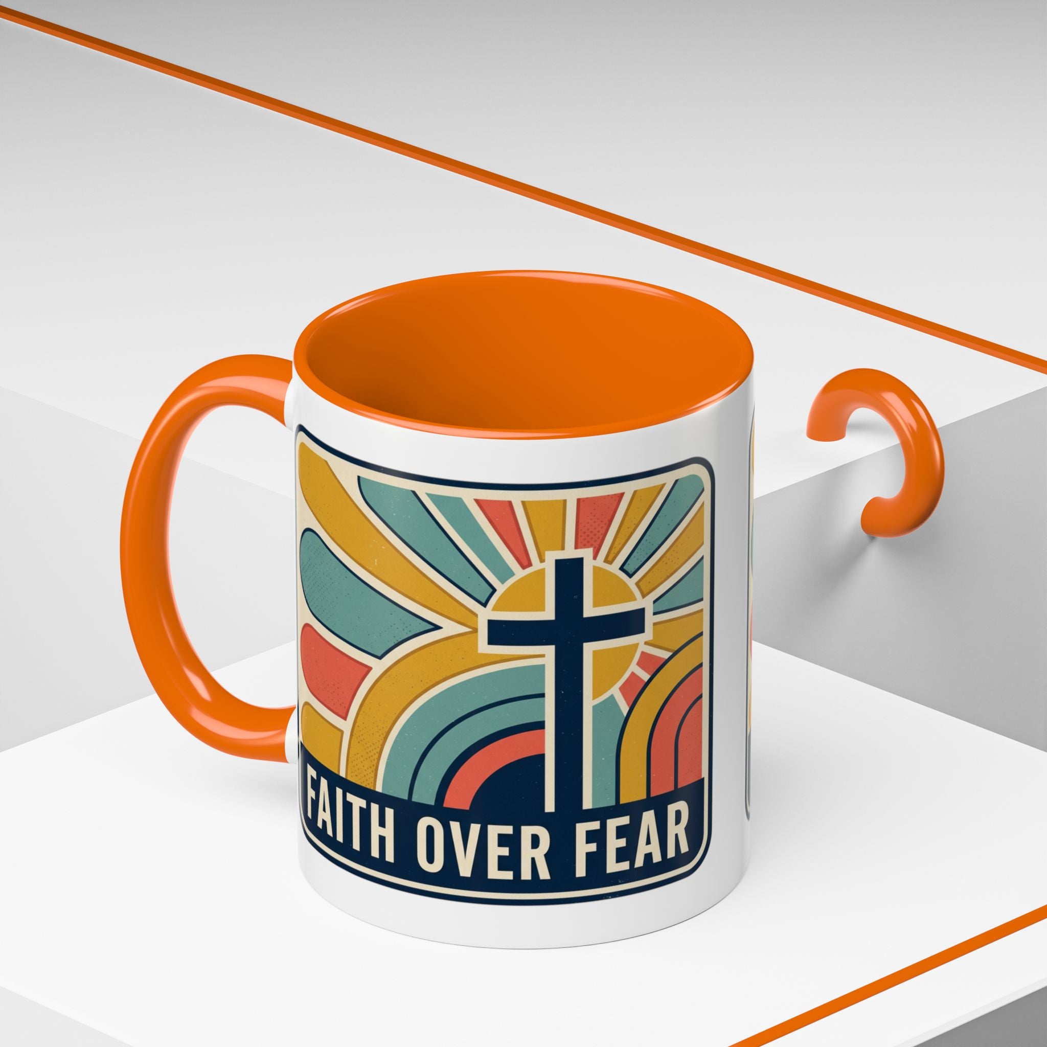 Faith over fear Retro Script Mug | Accent Coffee Mug